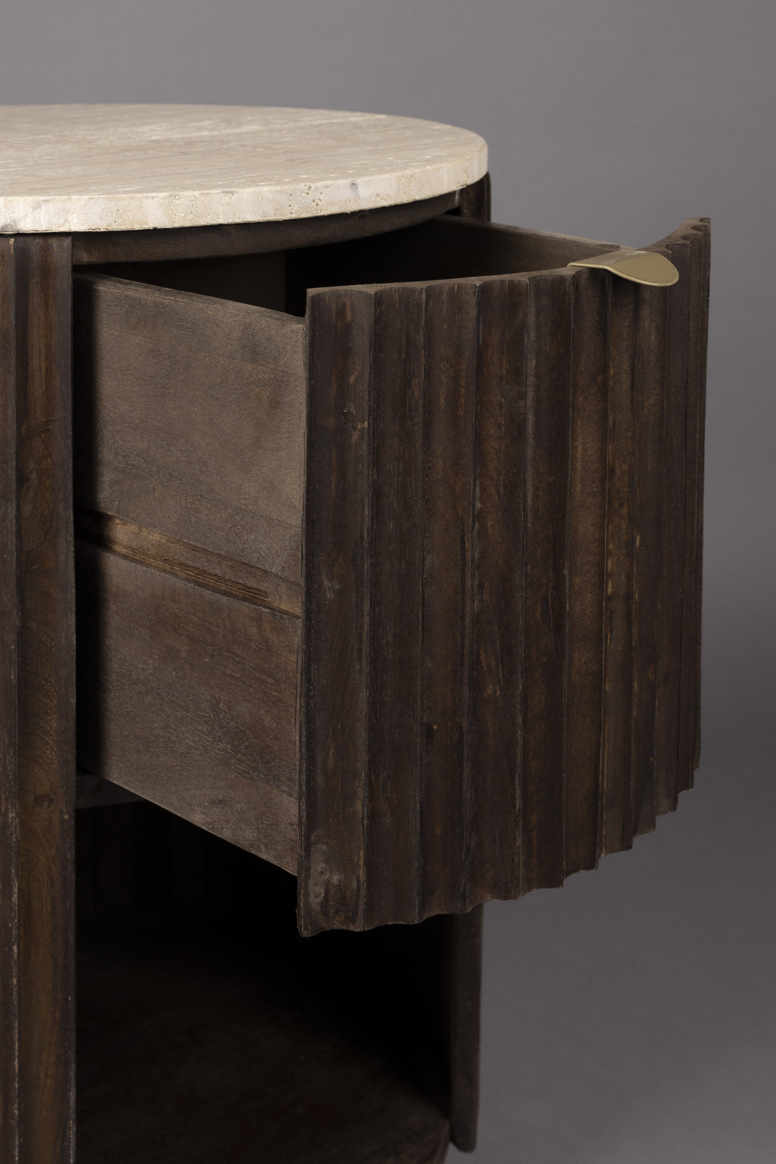 Dutchbone Bijzettafel/Nachtkastje 'Marlow' Mangohout en Travertin