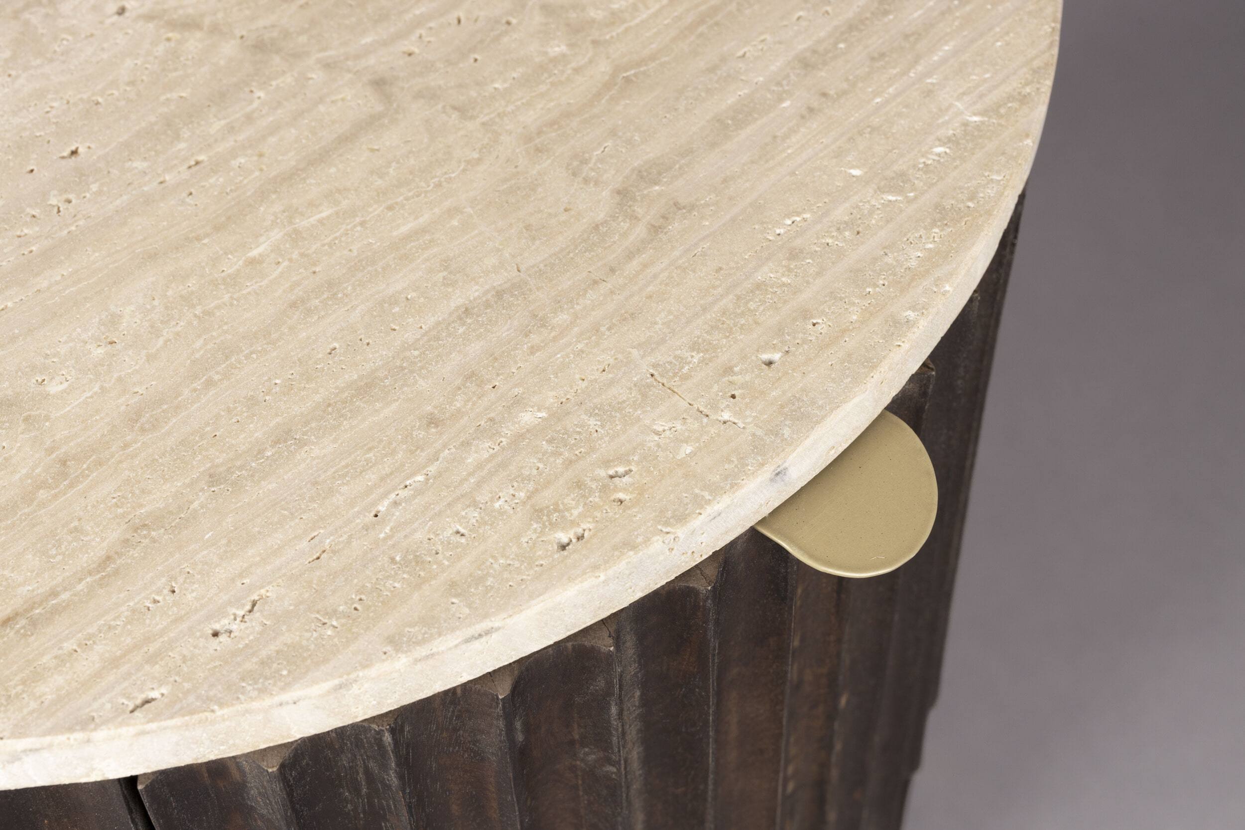 Dutchbone Bijzettafel/Nachtkastje 'Marlow' Mangohout en Travertin