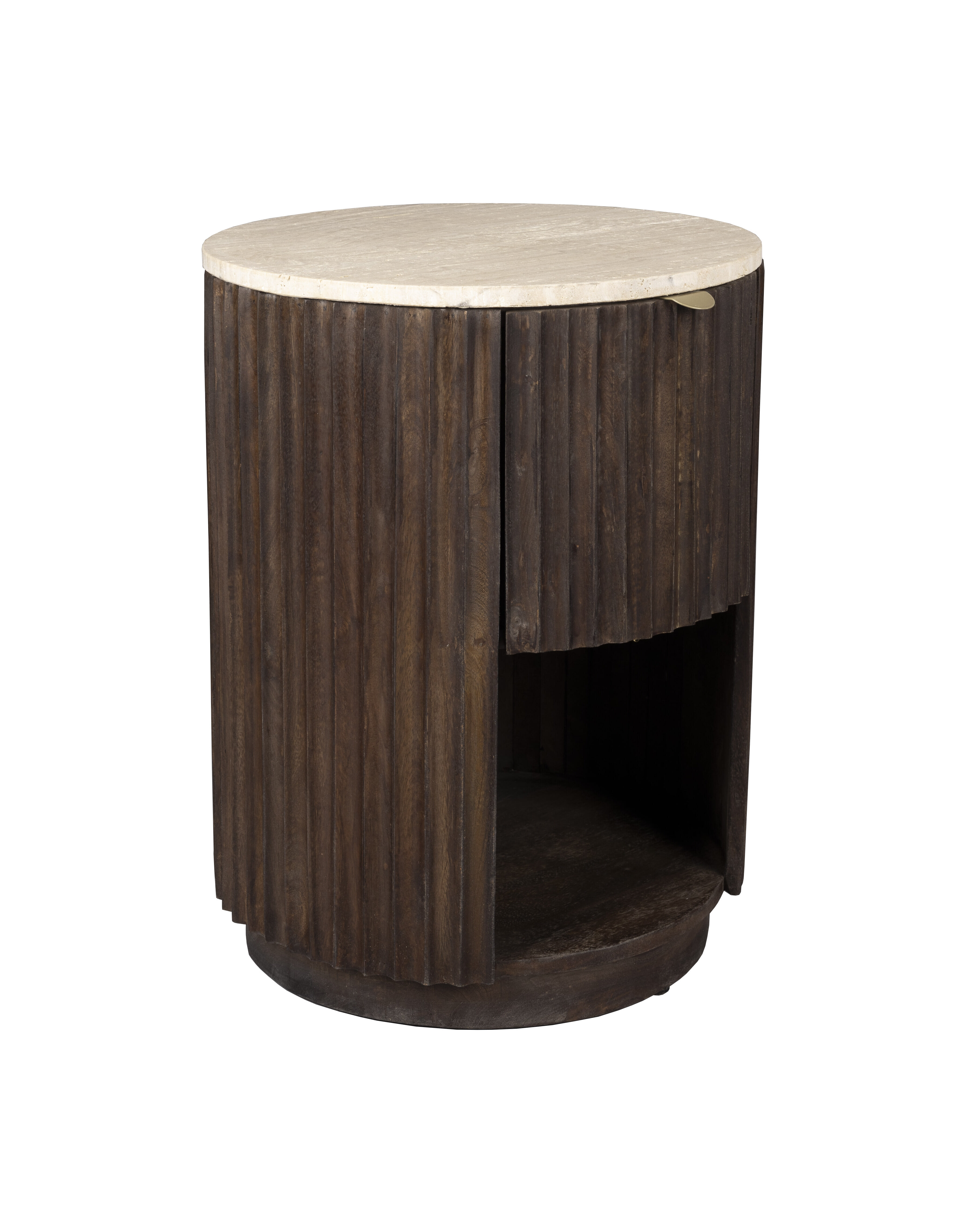 Dutchbone Bijzettafel/Nachtkastje 'Marlow' Mangohout en Travertin