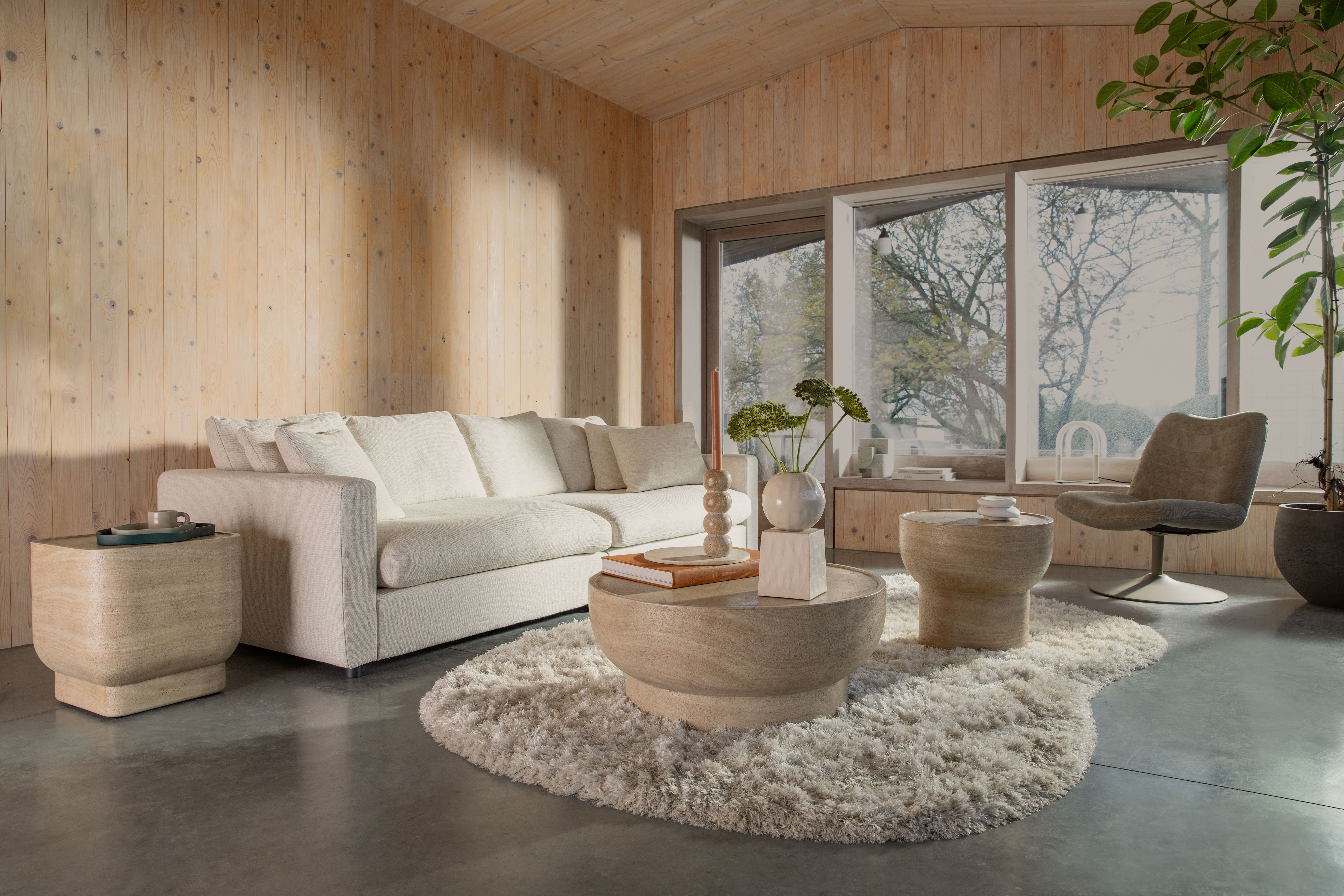 Zuiver Vierkante Bijzettafel 'Noble' Travertinlook, 45 x 45cm