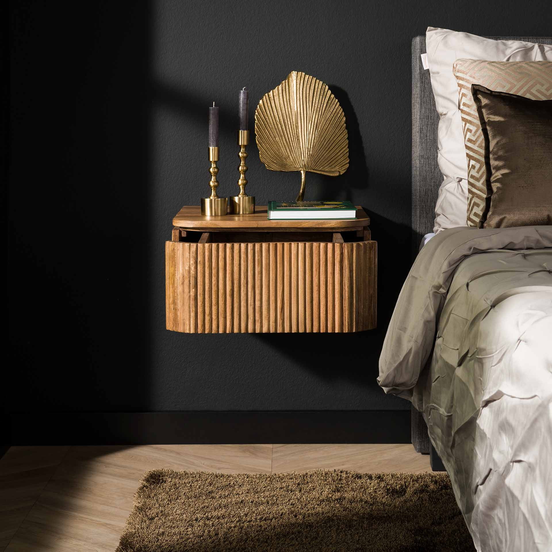 LifestyleFurn Zwevend Nachtkastje 'Sharmila' Mangohout, Met 1 lade