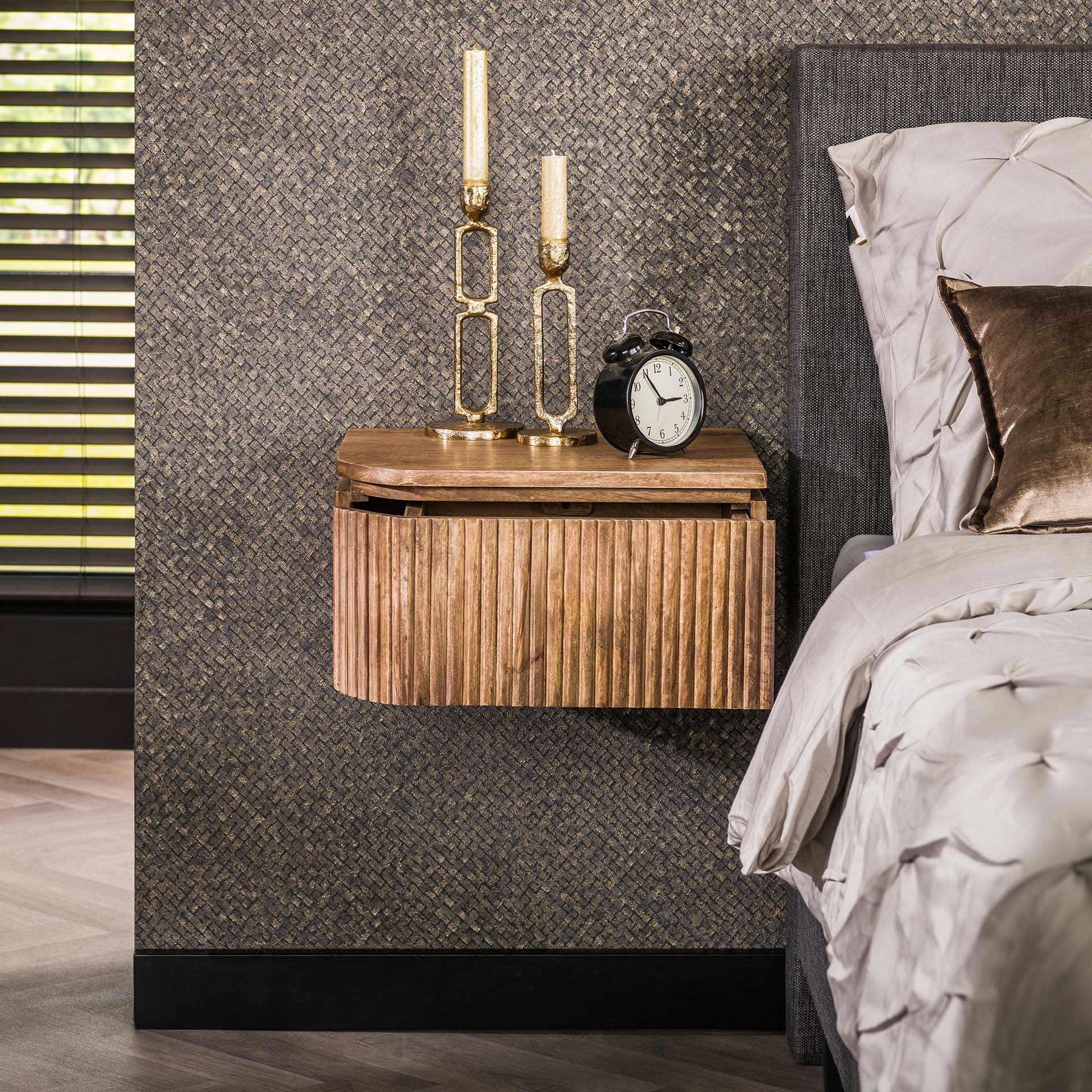 LifestyleFurn Zwevend Nachtkastje 'Sharmila' Mangohout, Set van 2 stuks