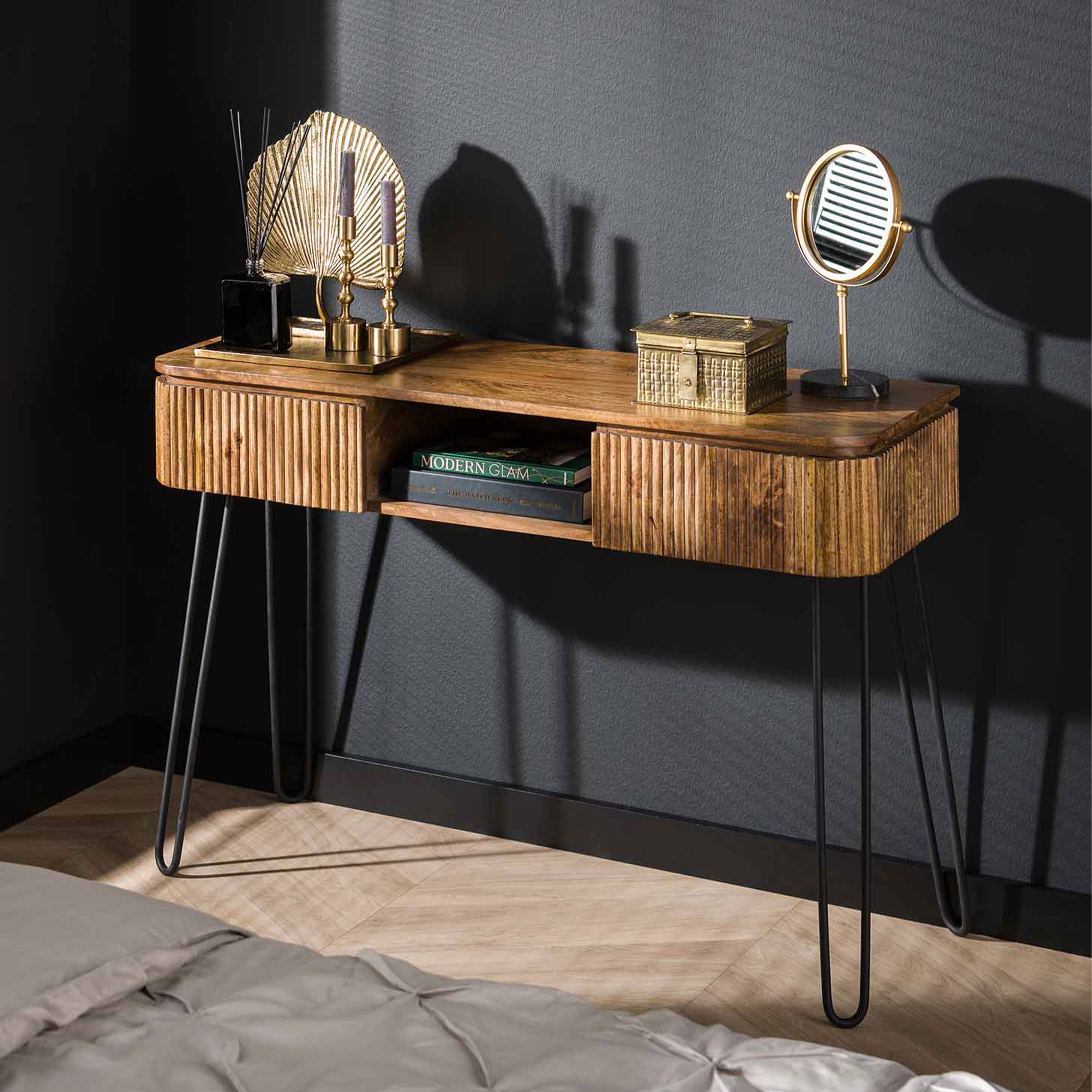 LifestyleFurn Sidetable/Kaptafel Sharmila Mangohout, 110cm - Massief mango zandkleur