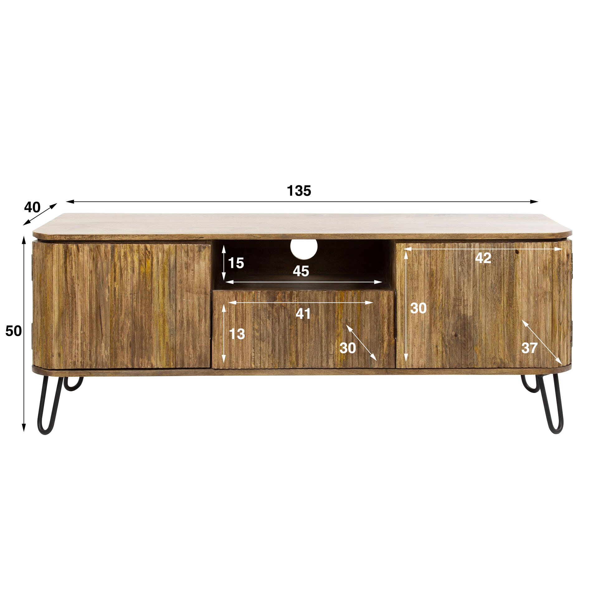 LifestyleFurn TV-meubel 'Sharmila' 135cm, mangohout met metalen pootjes