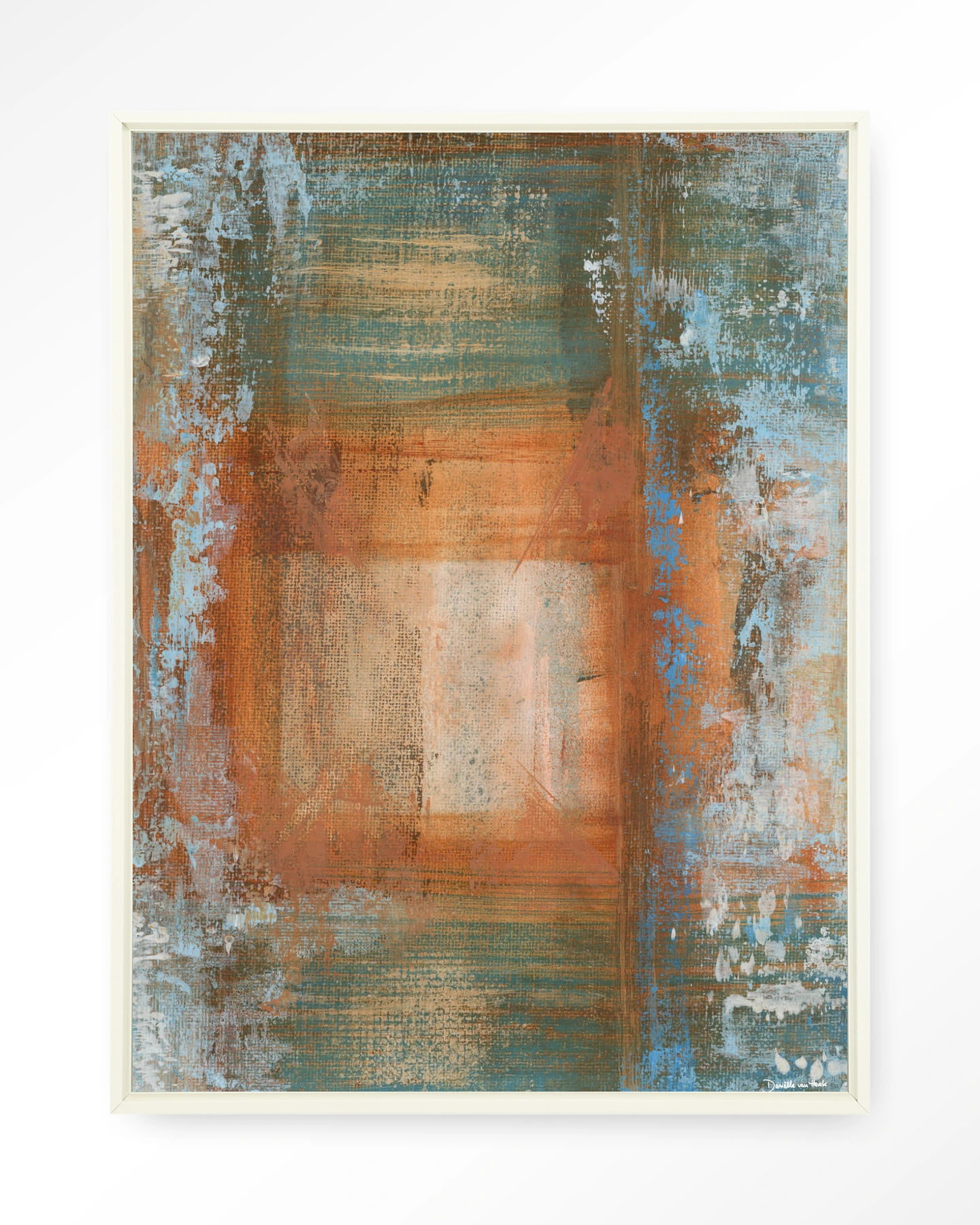 Urban Cotton Wandkleed 'Blue Ocker Abstract 1' 145 x 190cm in Floating Frame - off white