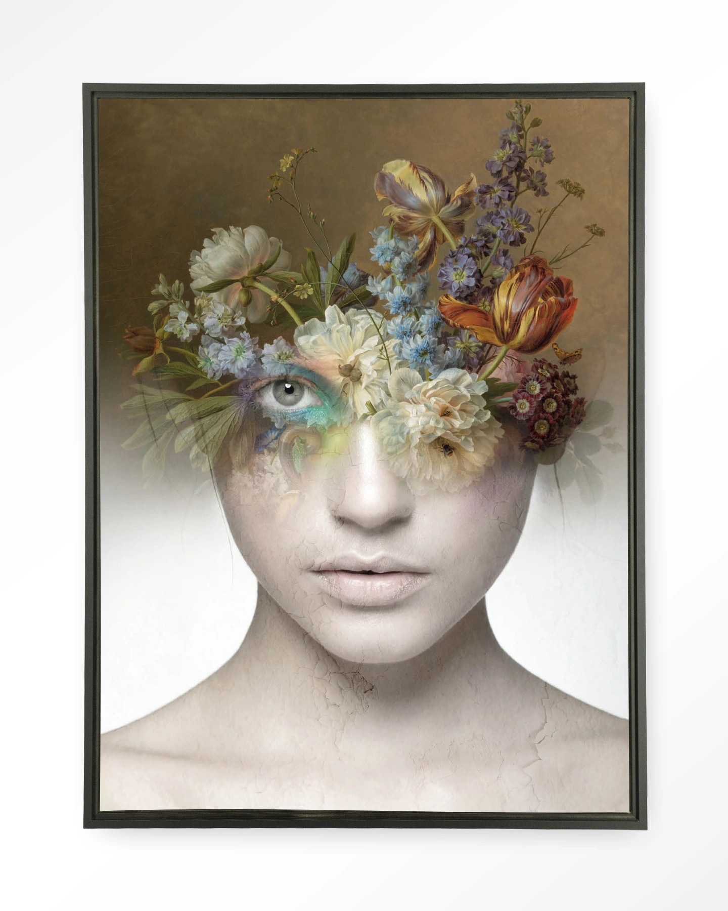 Urban Cotton Wandkleed 'Bloom' 80 x 110cm in Floating Frame - black