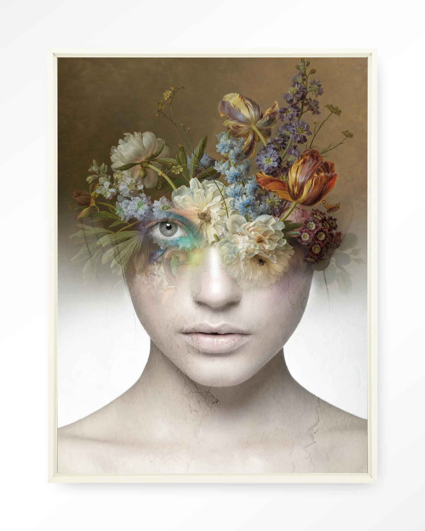 Urban Cotton Wandkleed 'Bloom' 145 x 190cm in Floating Frame - off white