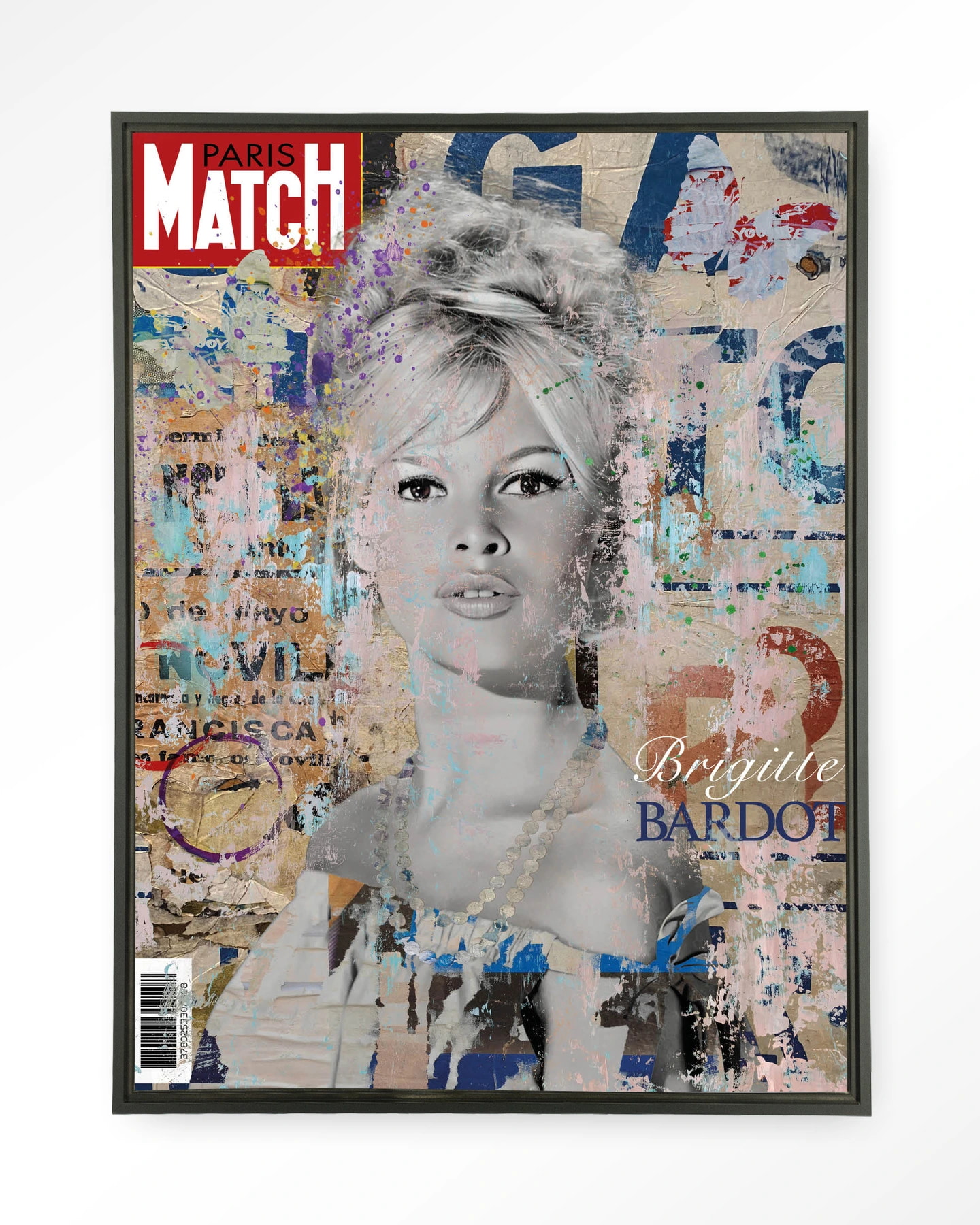 Urban Cotton Wandkleed 'Brigitte' 80 x 110cm in Floating Frame - black