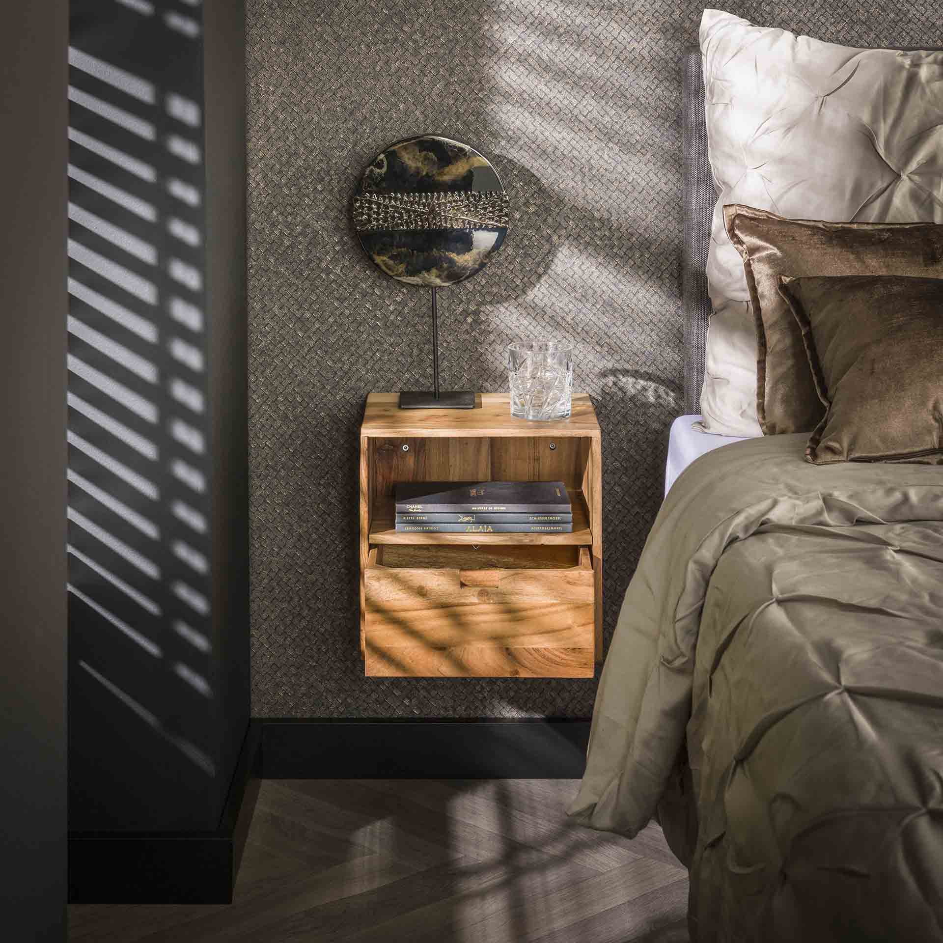 LifestyleFurn Zwevend Nachtkastje 'Calan' Acaciahout, Set van 2 stuks