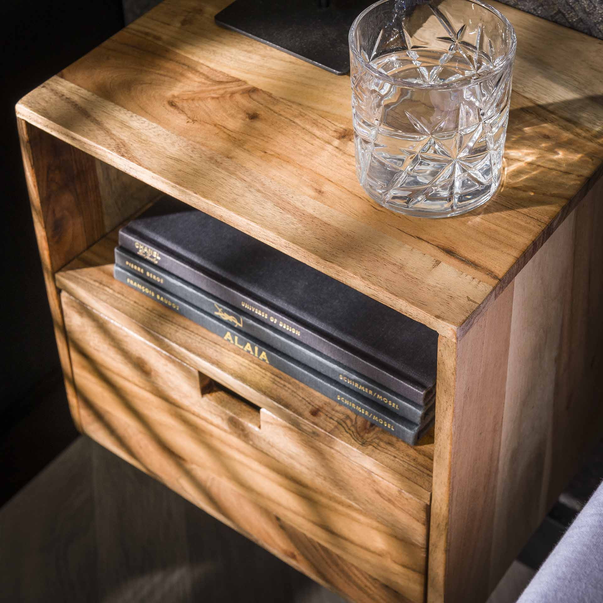 LifestyleFurn Zwevend Nachtkastje 'Calan' Acaciahout, Set van 2 stuks