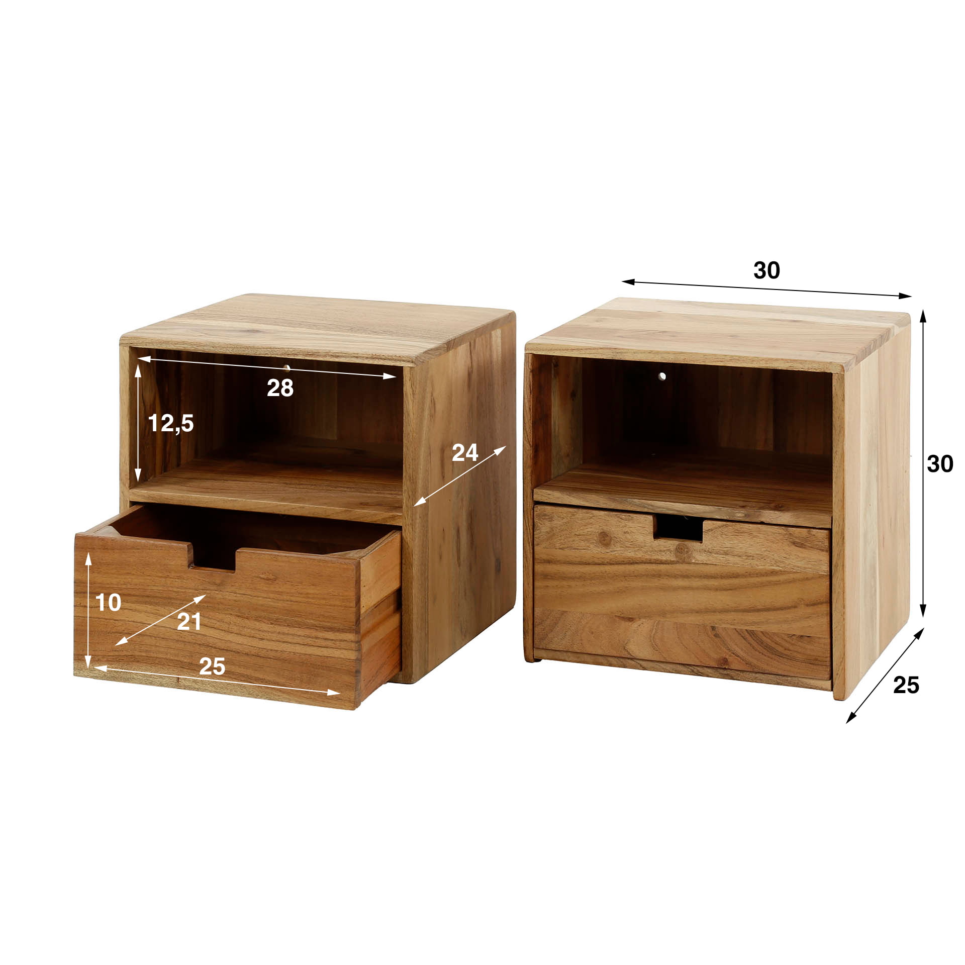 LifestyleFurn Zwevend Nachtkastje 'Calan' Acaciahout, Set van 2 stuks