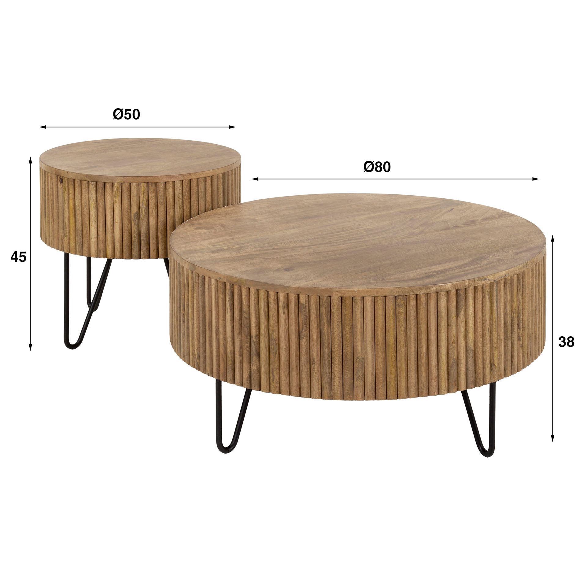 LifestyleFurn Ronde Salontafel 'Sharmila' Mangohout, Set van 2 stuks