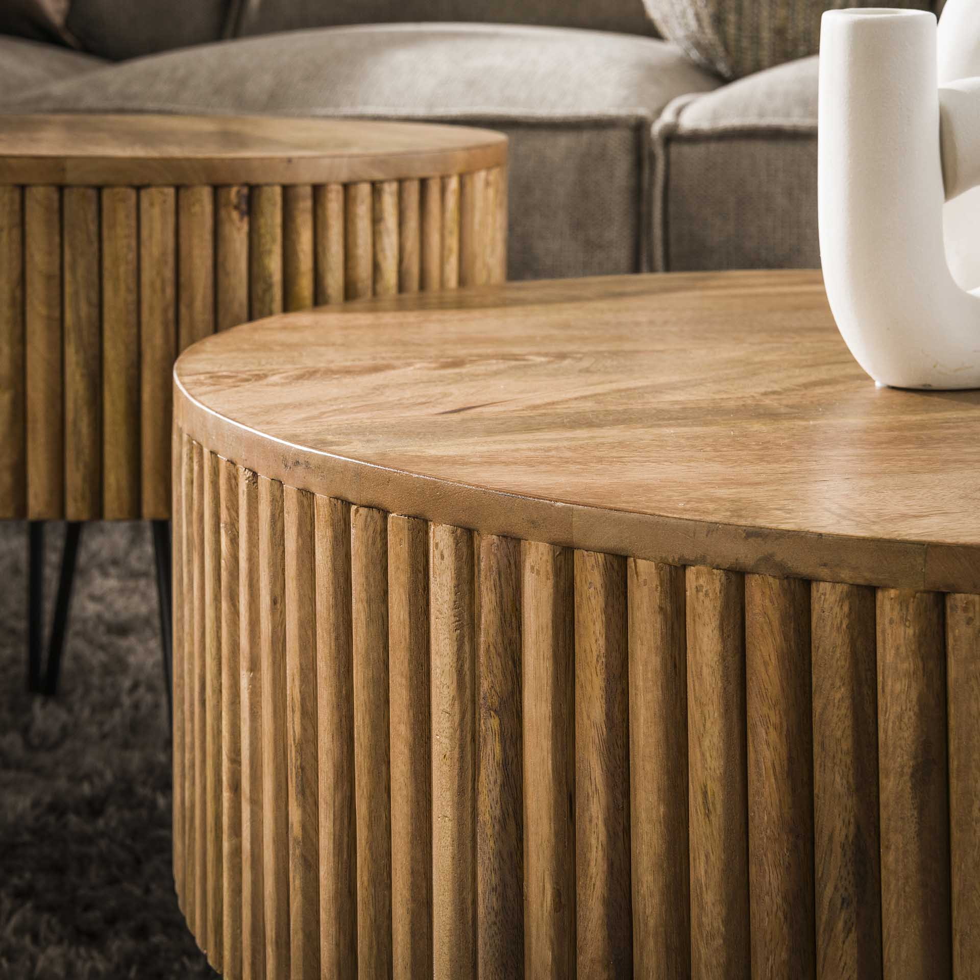 LifestyleFurn Ronde Salontafel 'Sharmila' Mangohout, Set van 2 stuks