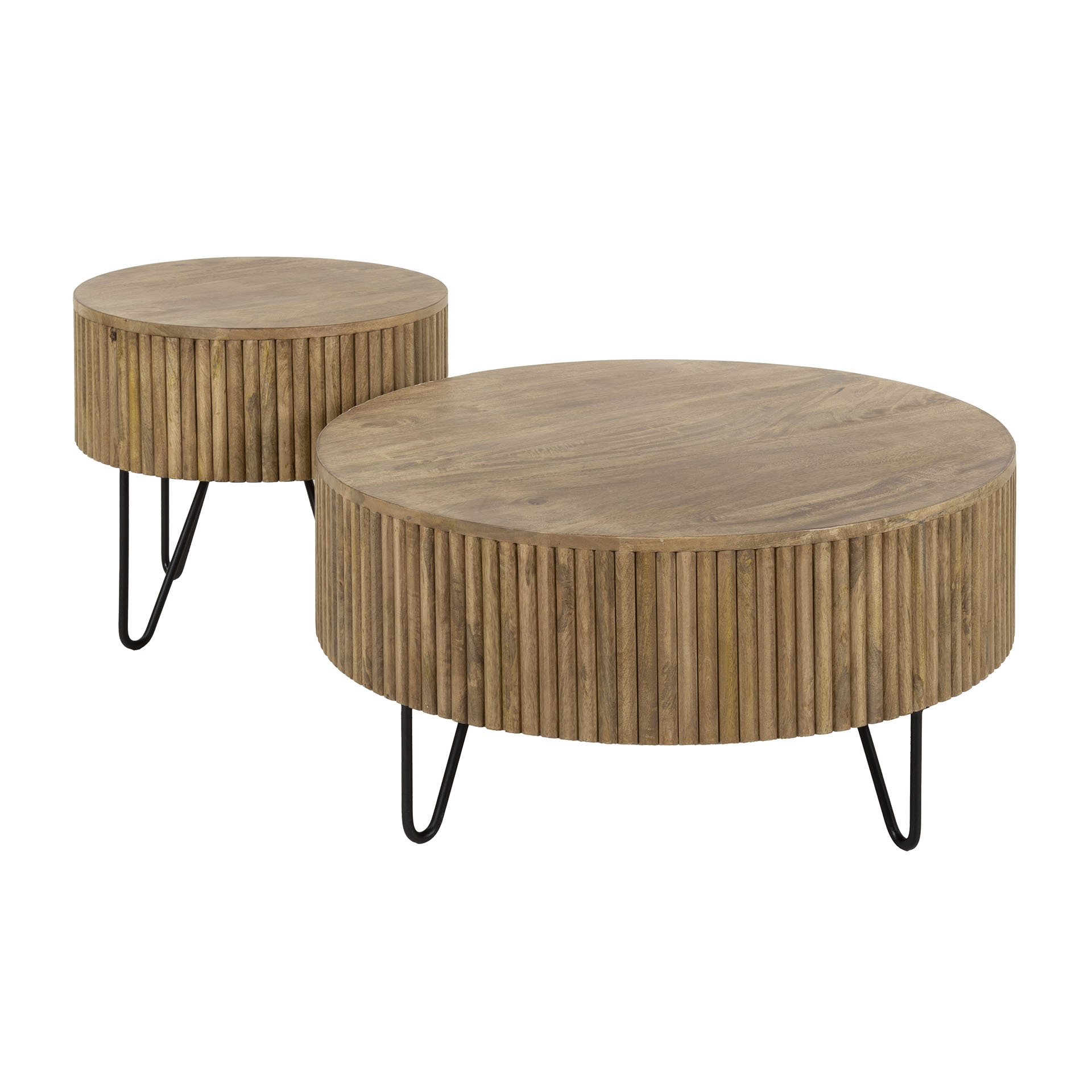 LifestyleFurn Ronde Salontafel 'Sharmila' Mangohout, Set van 2 stuks