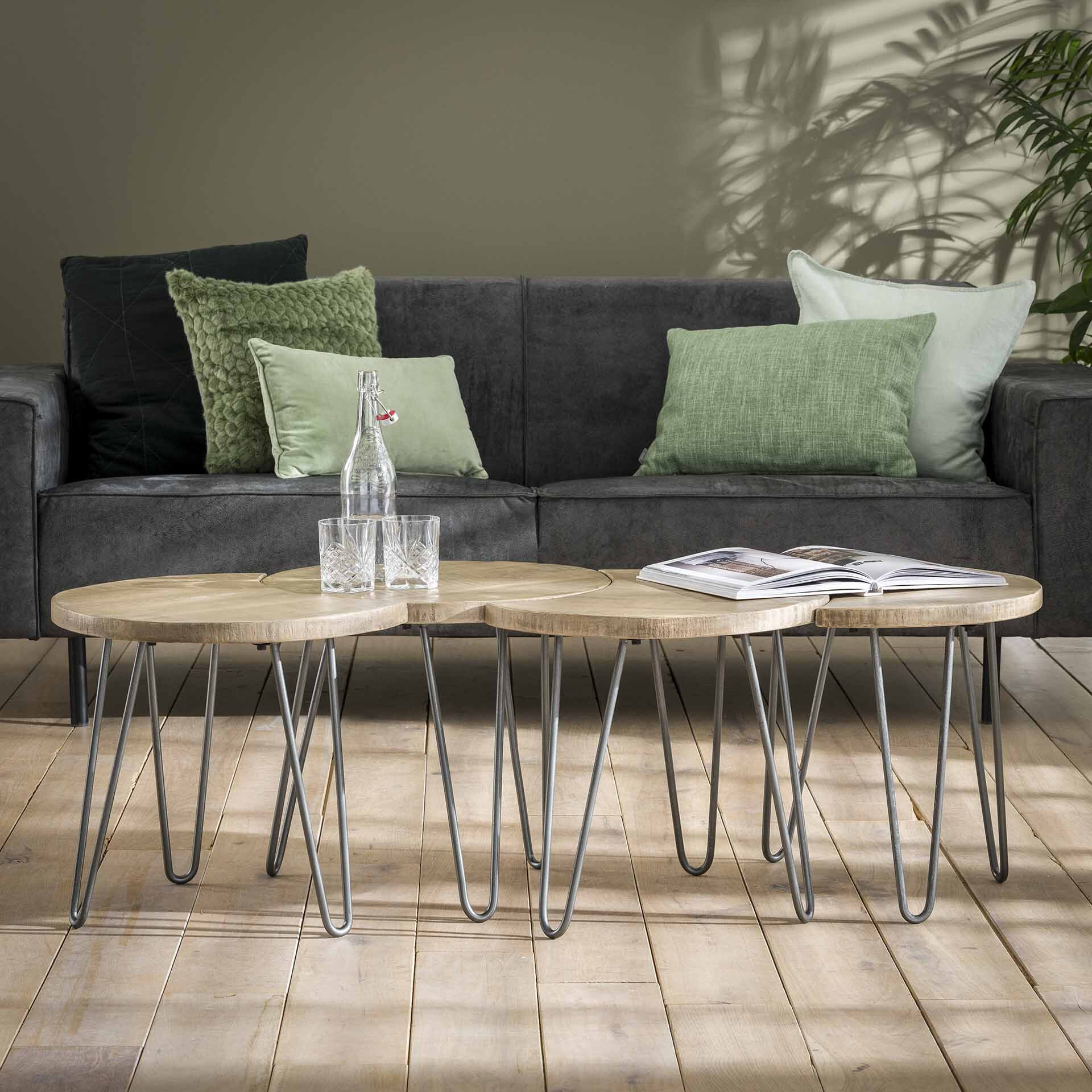 LifestyleFurn Salontafel 'Alexus', set van 4 stuks, kleur blank antiek