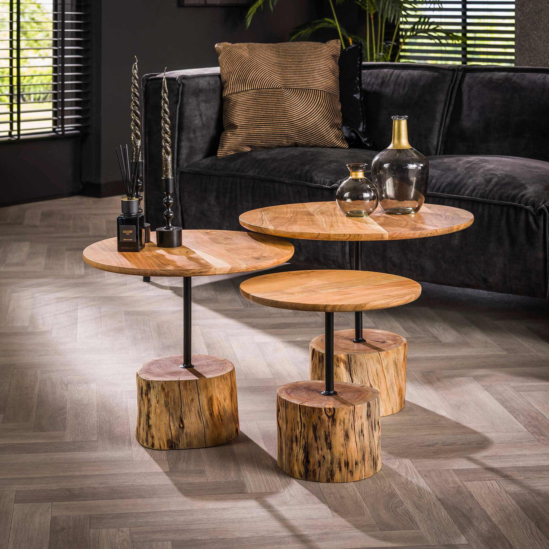 LifestyleFurn Salontafel Charish Acaciahout, Set van 3 stuks - Massief acacia naturel