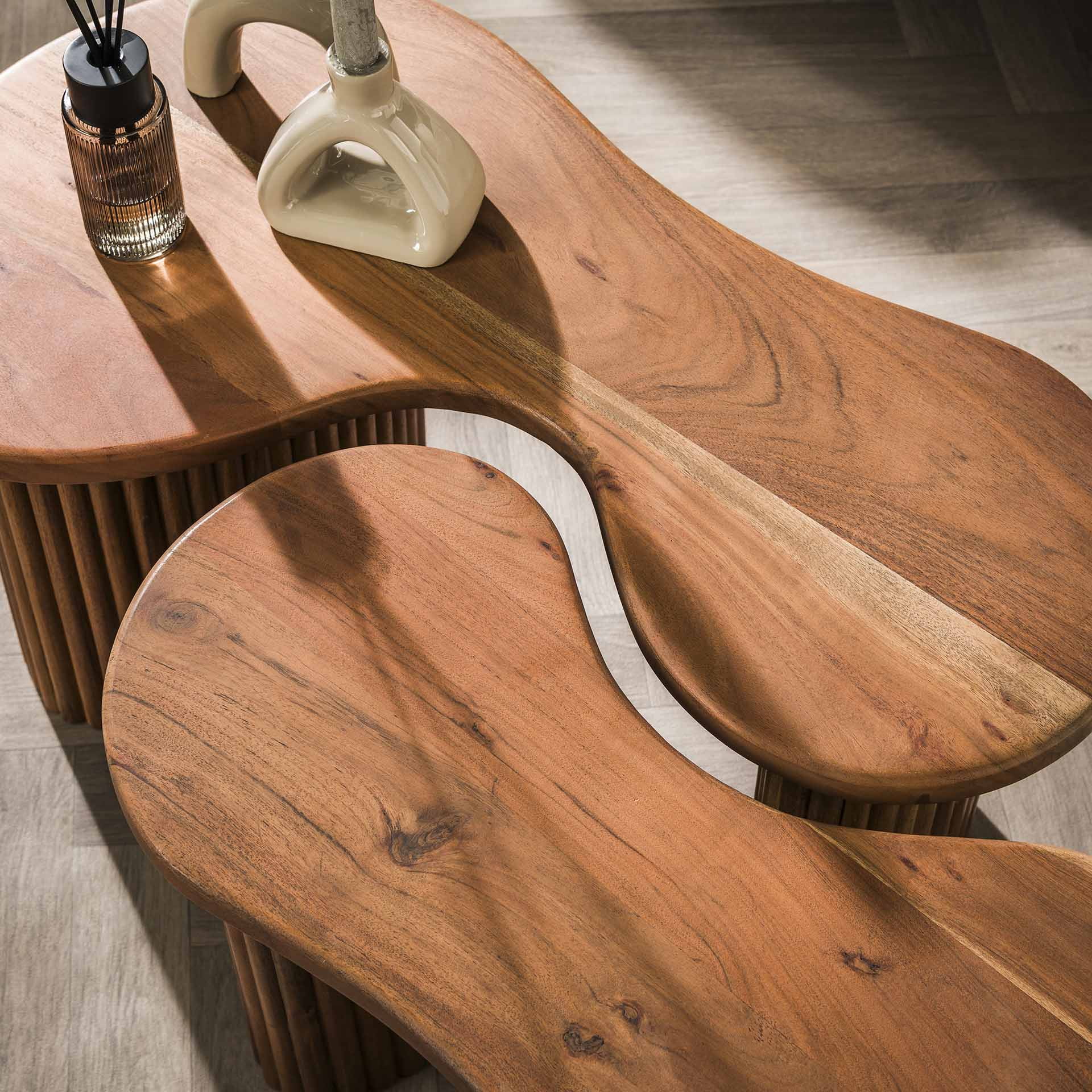 LifestyleFurn Organische Salontafel 'Jarius' Acaciahout, Set van 2 stuks