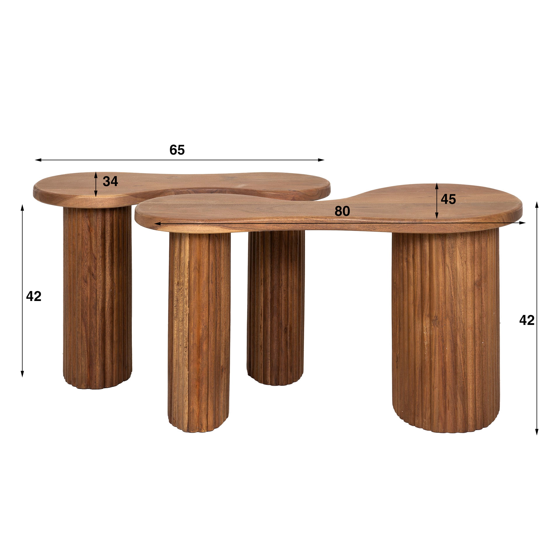 LifestyleFurn Organische Salontafel 'Jarius' Acaciahout, Set van 2 stuks