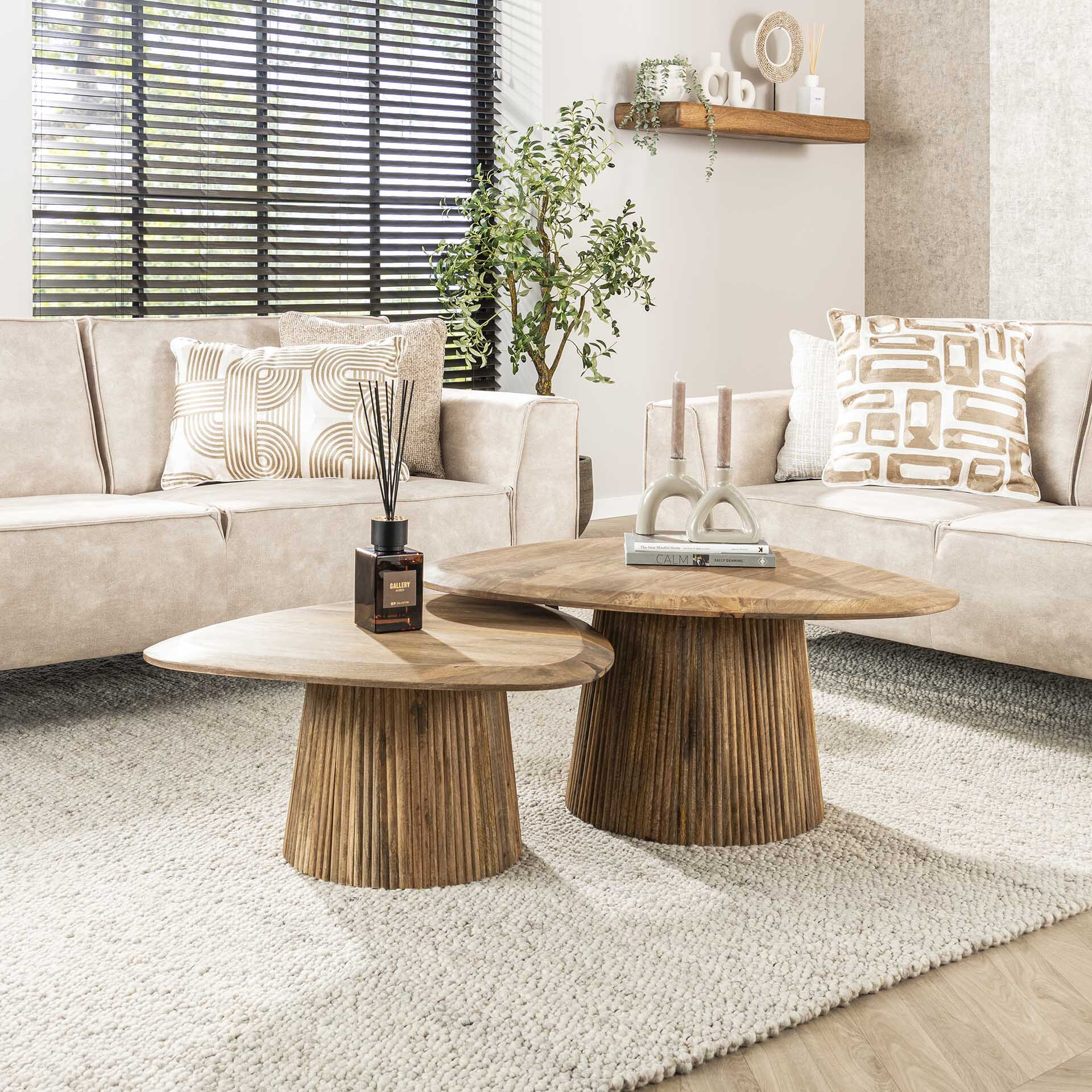 LifestyleFurn Organische Salontafel Sharmila Mangohout, Set van 2 stuks - Massief mango zandkleur