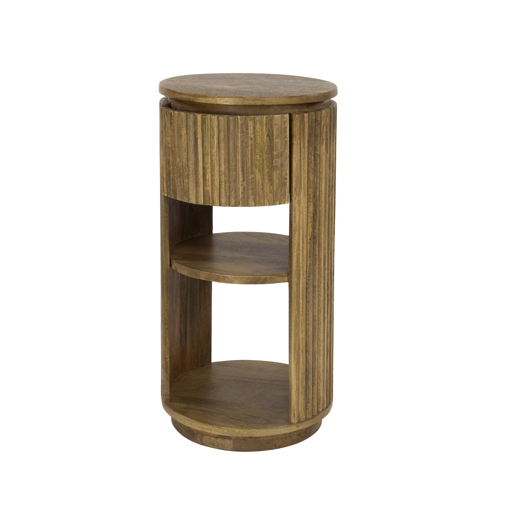 LifestyleFurn Rond Nachtkastje 'Sharmila' Mangohout, Met 1 lade