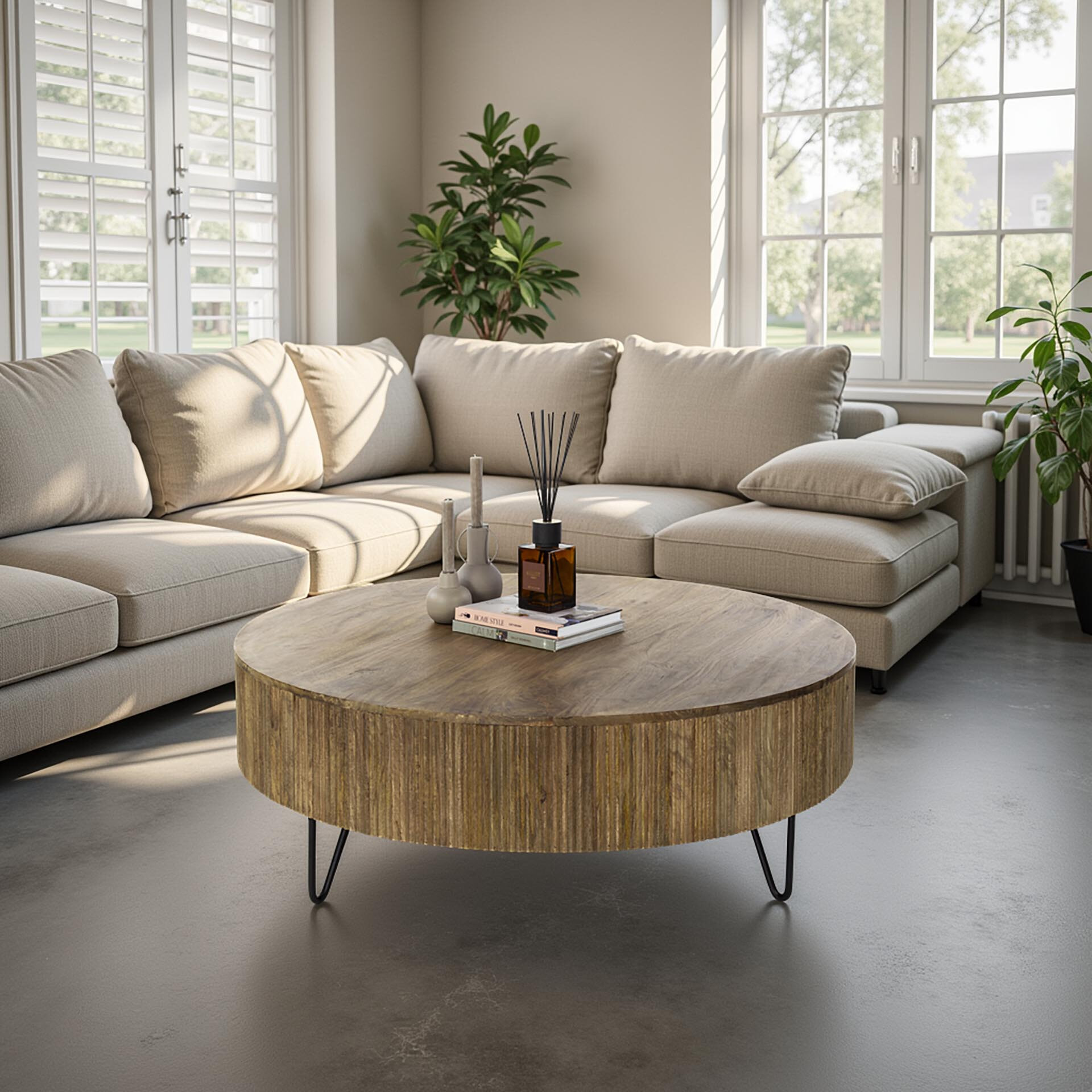 LifestyleFurn Ronde Salontafel Sharmila Mangohout, 120cm - Massief mango zand