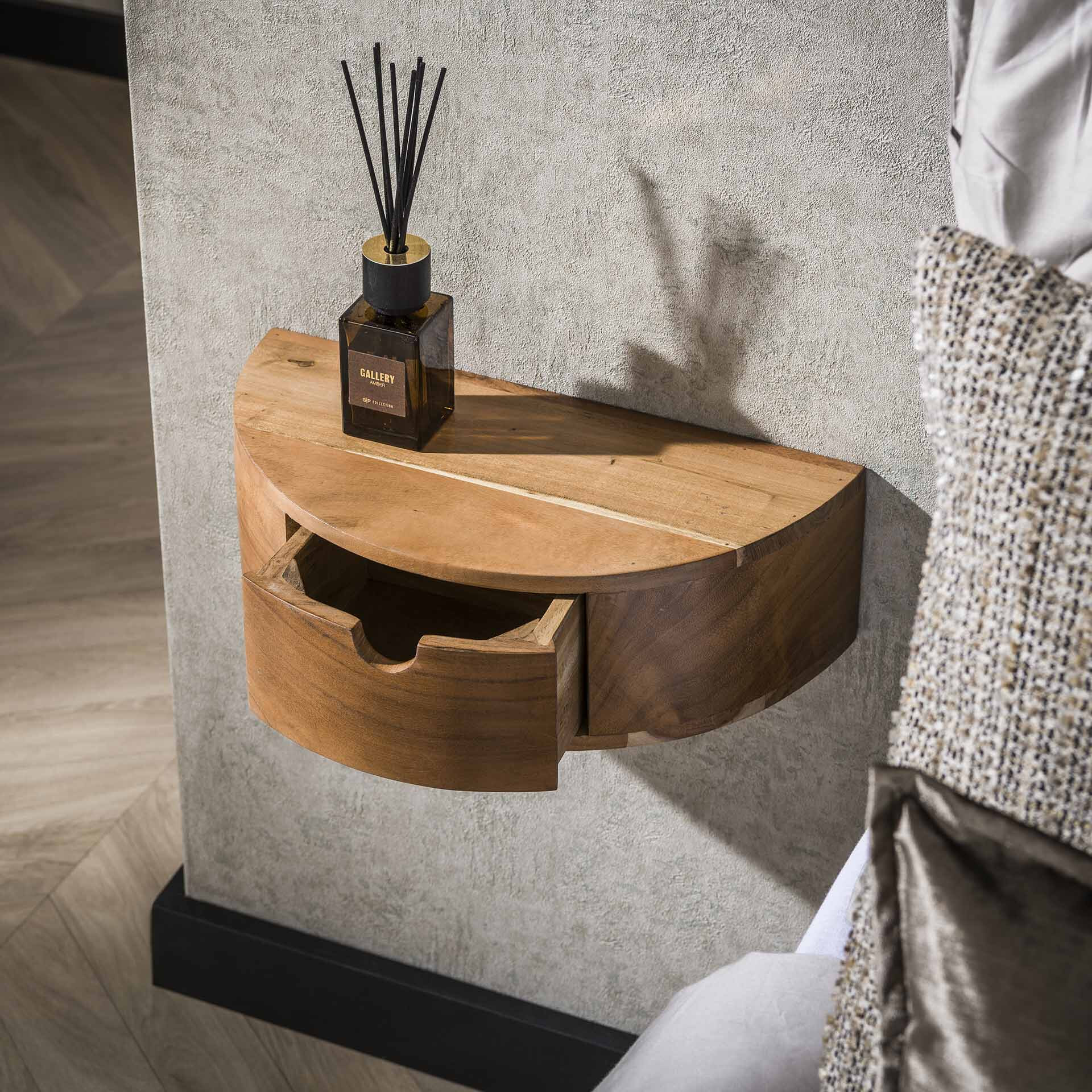 LifestyleFurn Zwevend Nachtkastje 'Vita' Met 1 lade, Acaciahout