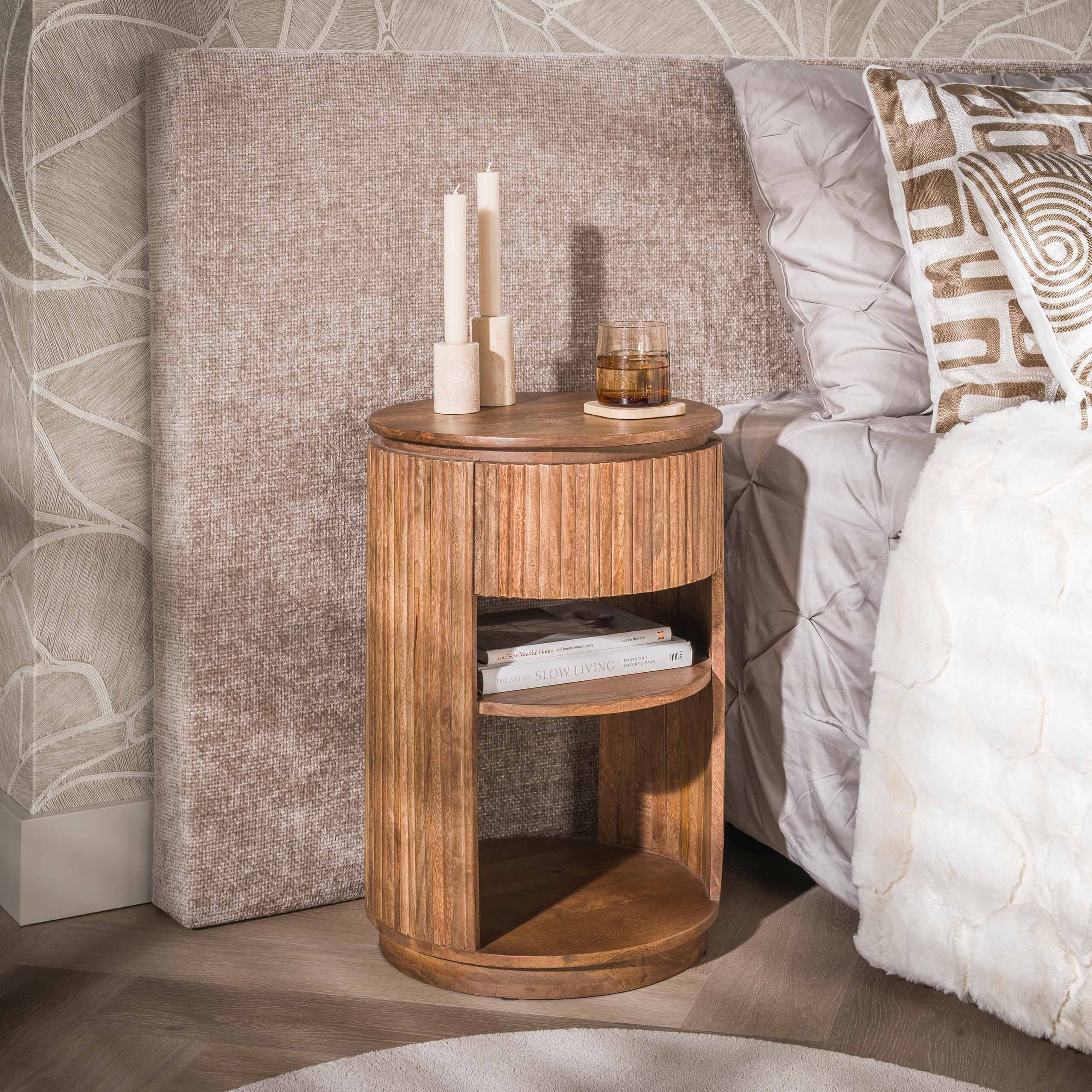 LifestyleFurn Nachtkastje Sharmila Mangohout, Met 1 lade - Bruin