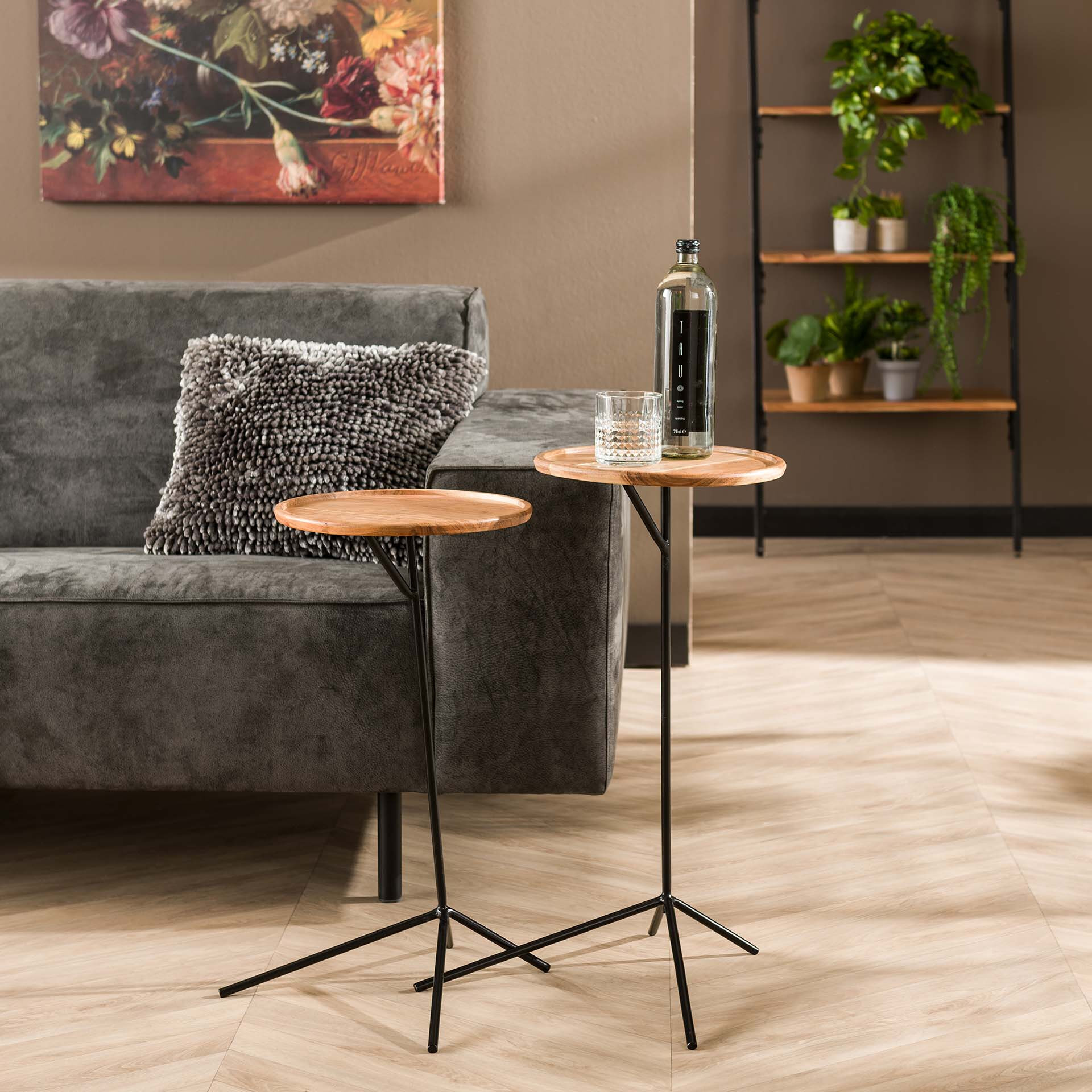 LifestyleFurn Bijzettafel Varen Acaciahout, Set van 2 stuks - Massief acacia naturel - Rond