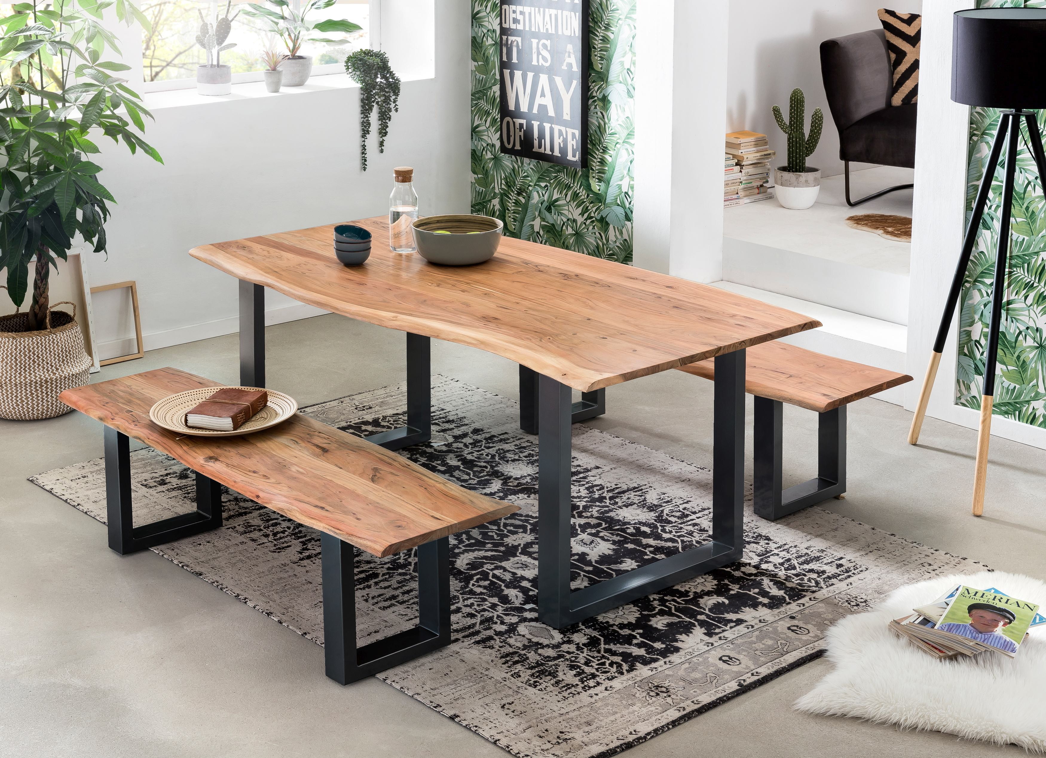 Artistiq Boomstam Eettafel 'Tristina' Acaciahout, 160 x 85cm, kleur Zwart