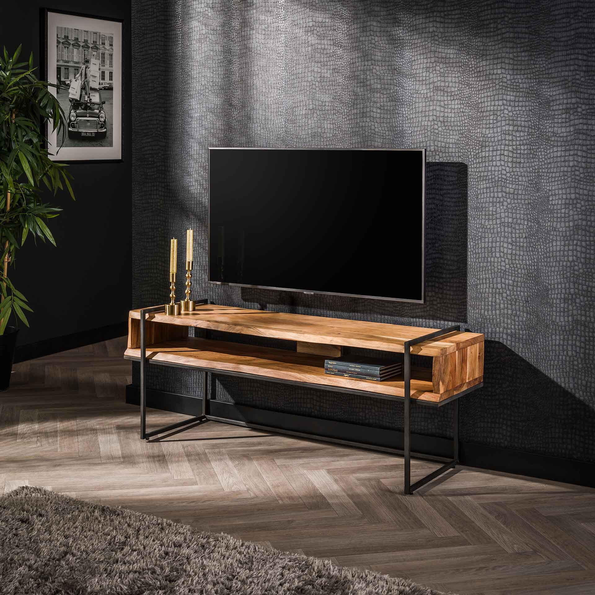 LifestyleFurn TV-meubel Trenecia Acaciahout en metaal, 135cm - Massief acacia naturel