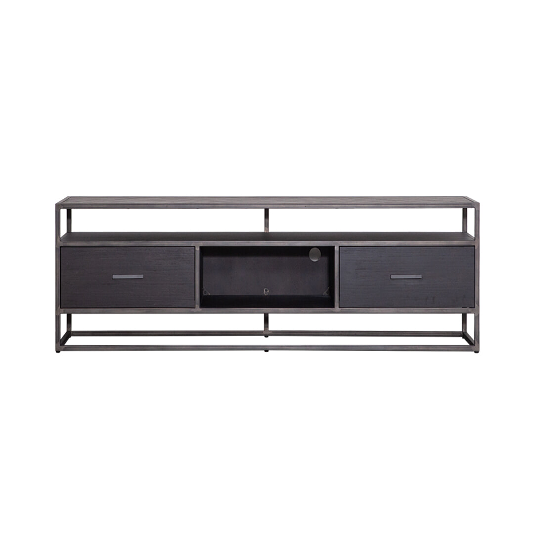 Eleonora TV-meubel 'Hudson' 150cm, Acaciahout en metaal, kleur zwart Eleonora TV-meubel 'Hudson' 150cm, Acaciahout en metaal, kleur zwart