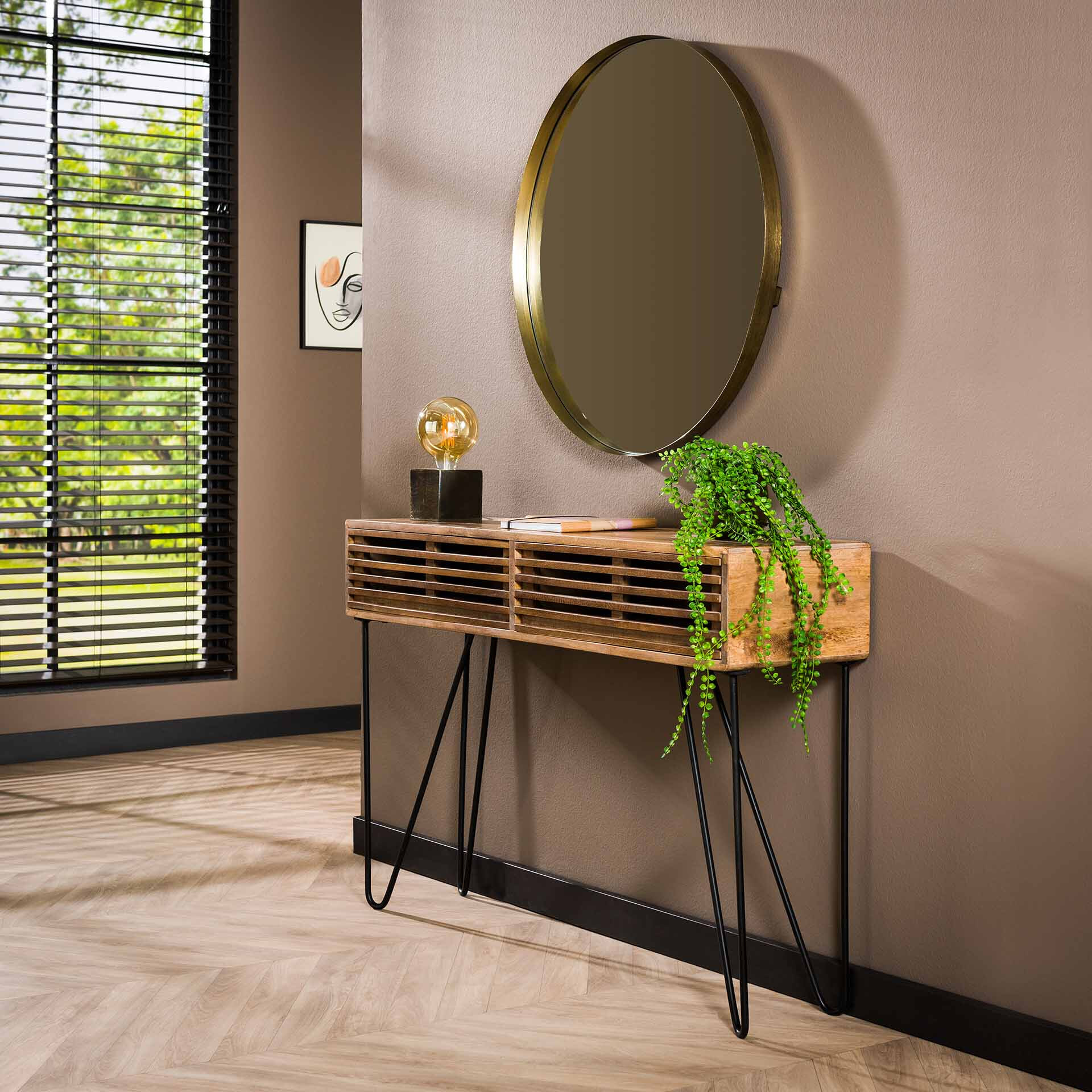 LifestyleFurn Sidetable Crissy Mangohout, 120cm - Massief mango zandkleur