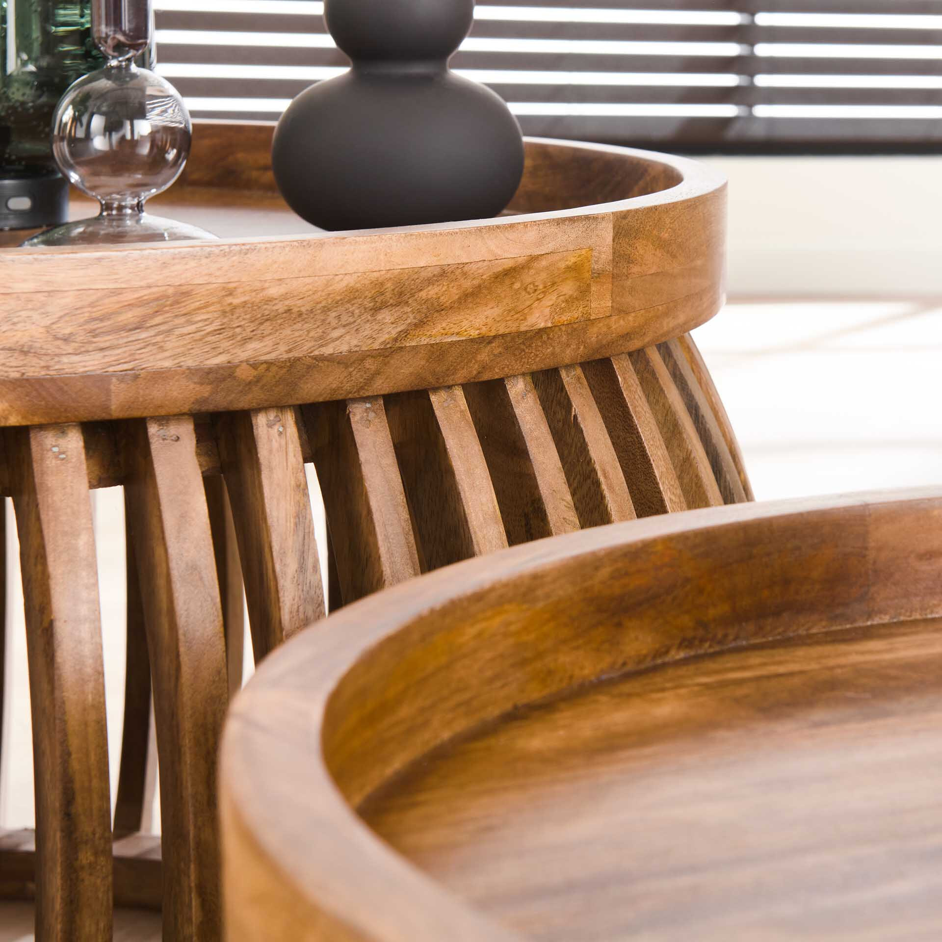 LifestyleFurn Ronde Salontafel 'Twiggy' Mangohout, Set van 2 stuks