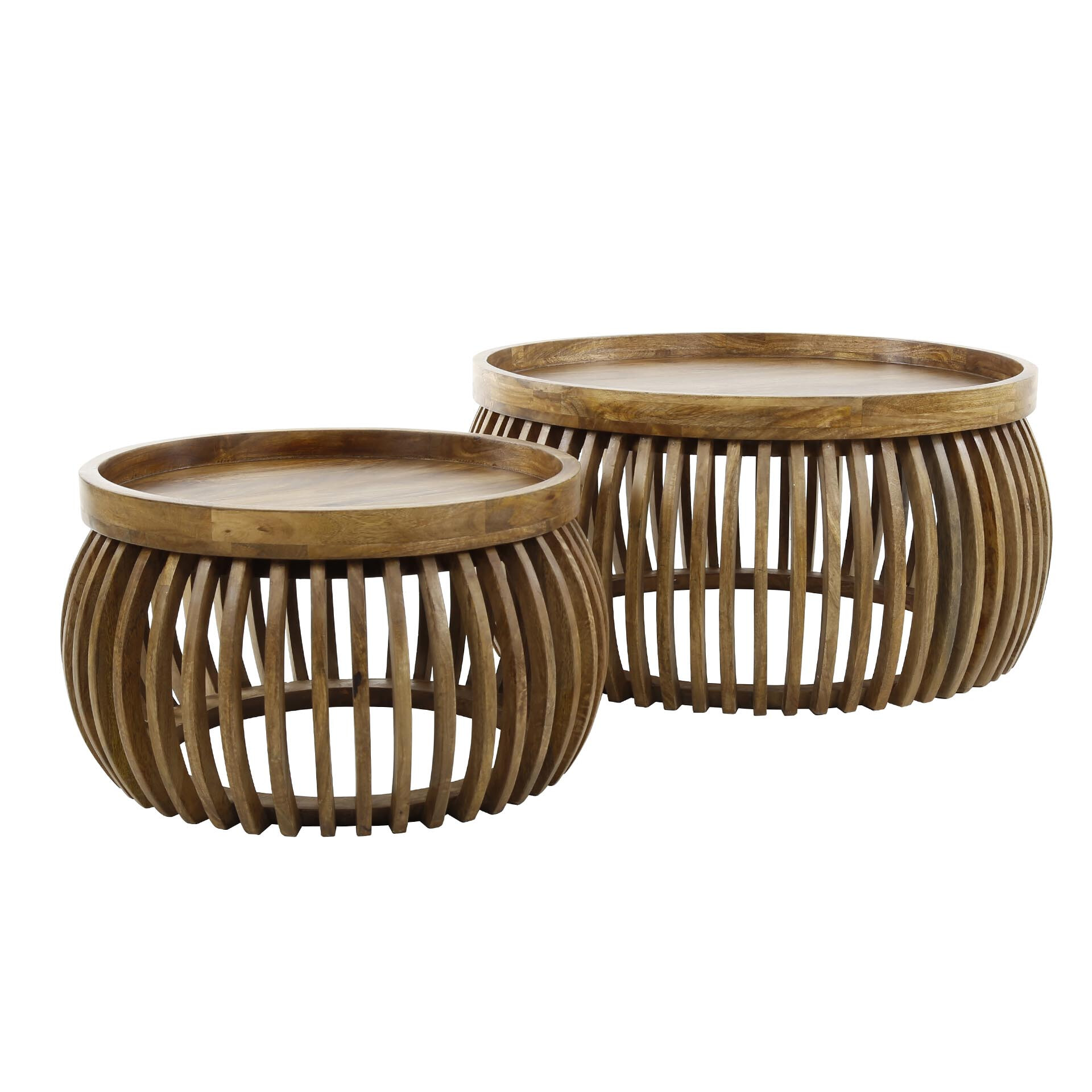 LifestyleFurn Ronde Salontafel 'Twiggy' Mangohout, Set van 2 stuks