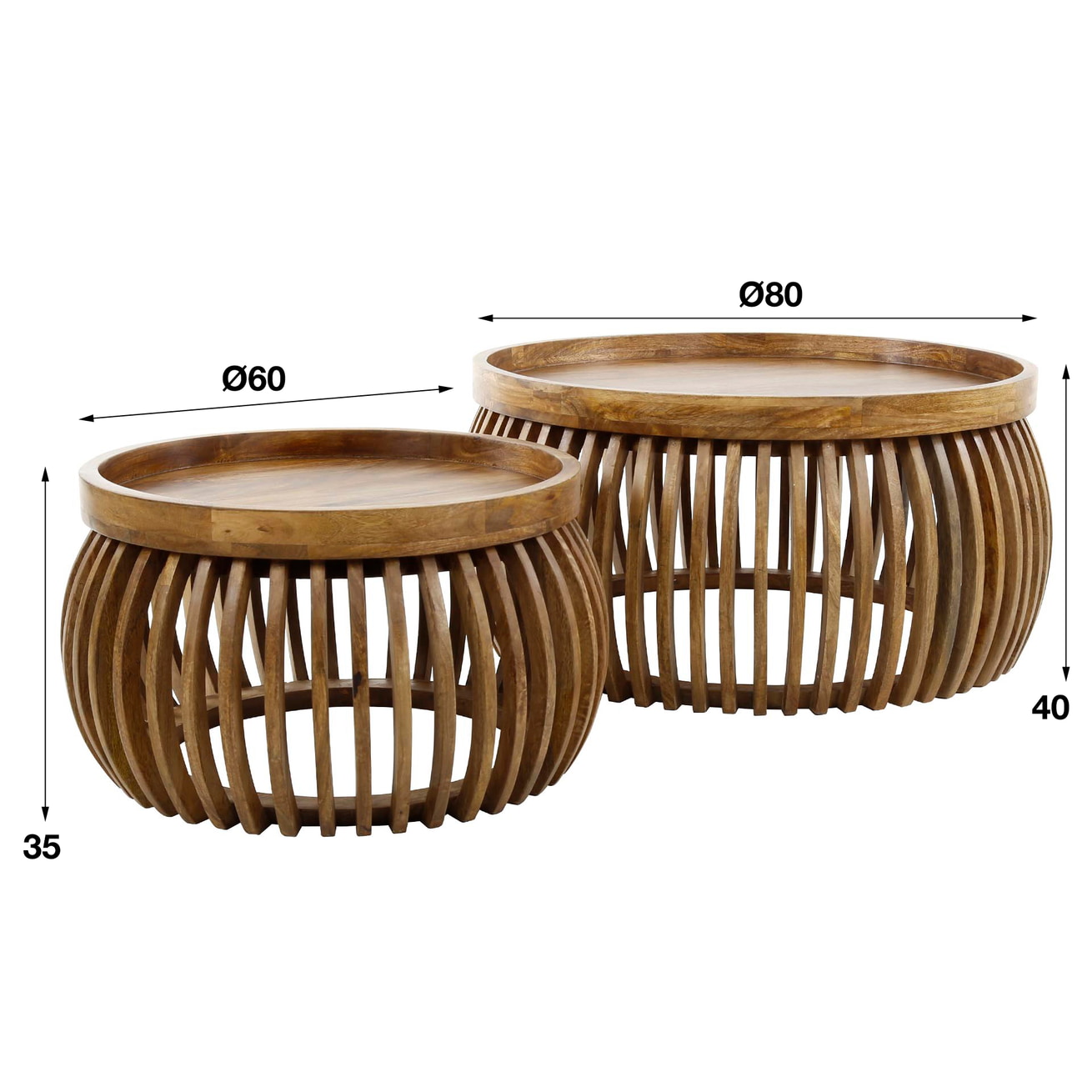LifestyleFurn Ronde Salontafel Twiggy Mangohout, Set van 2 stuks • Sohome