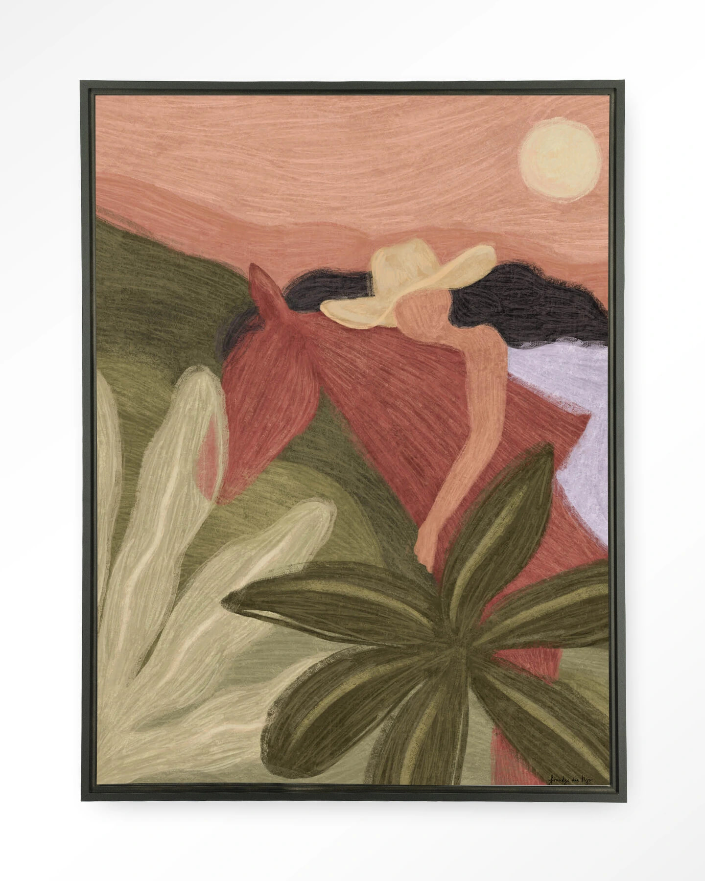 Urban Cotton Wandkleed 'Horse Sunset' 145 x 190cm in Floating Frame  - black