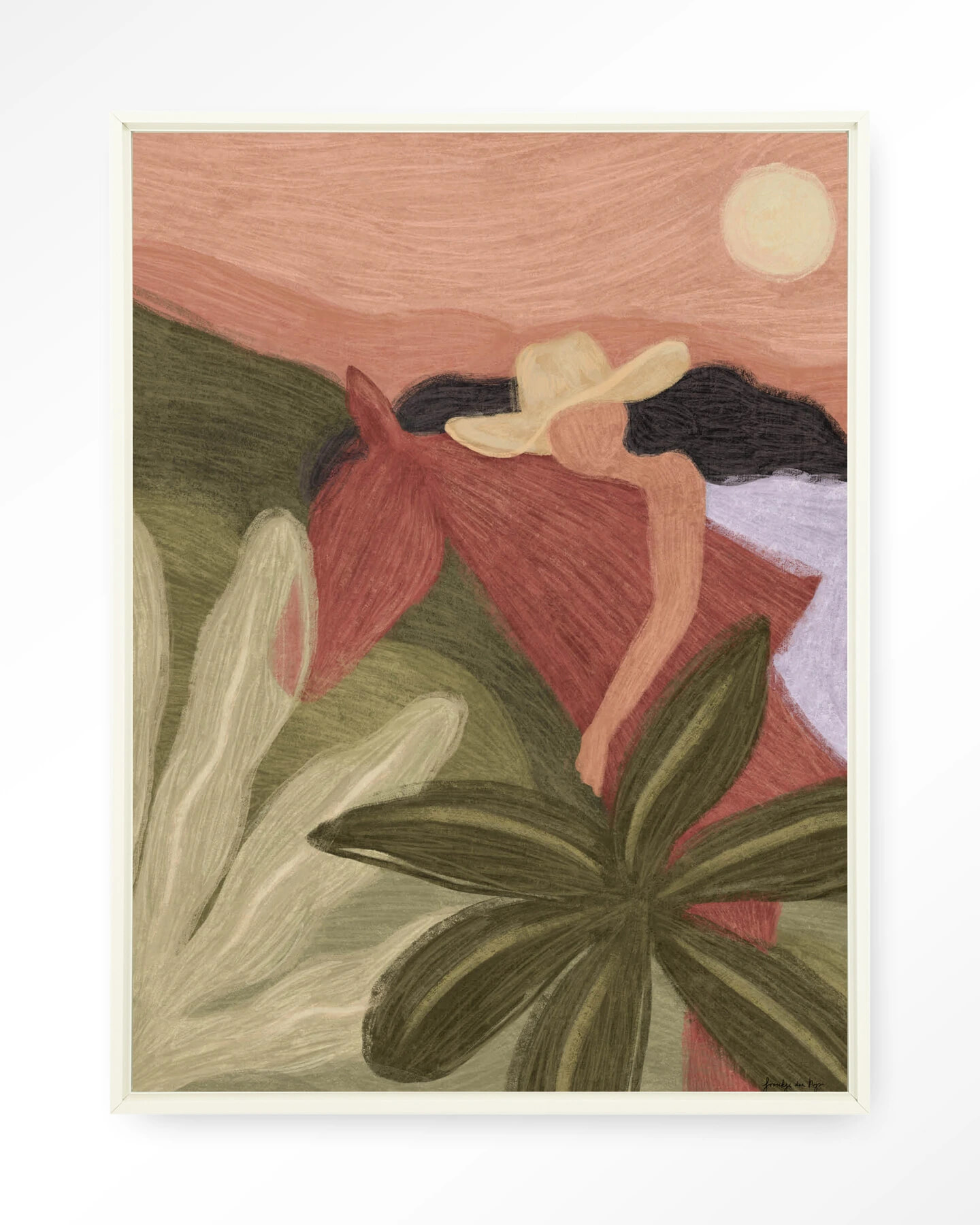 Urban Cotton Wandkleed 'Horse Sunset' 110 x 145cm in Floating Frame  - off white