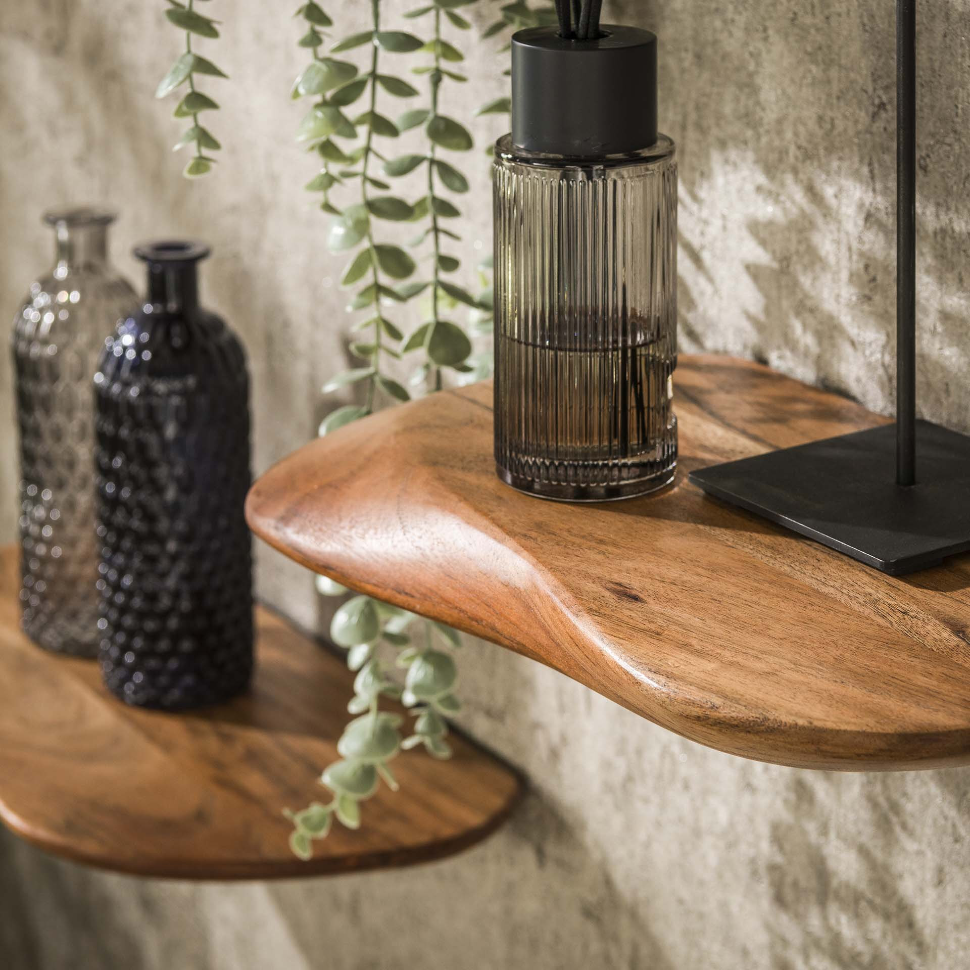 LifestyleFurn Organische Wandplank 'Lavar' Acaciahout, Set van 3 stuks