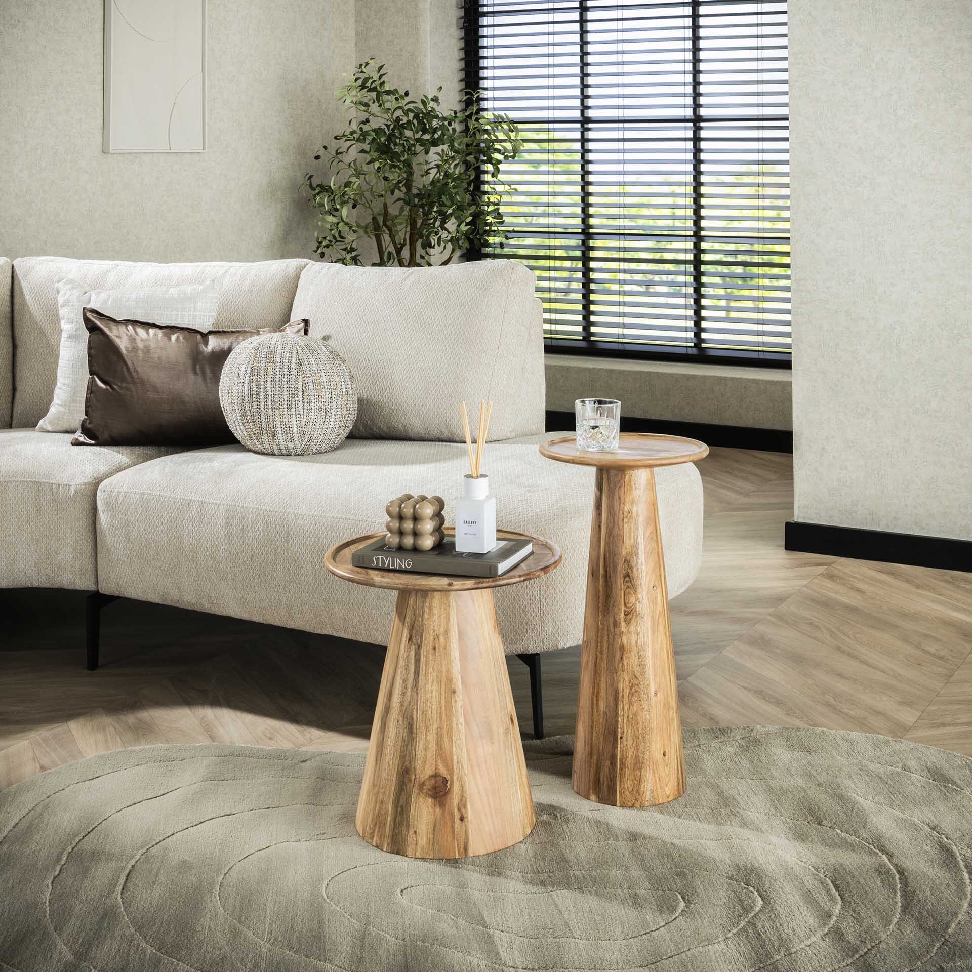 LifestyleFurn Bijzettafel Sarkis, Set van 2 stuks, 30 cm - Massief acacia naturel - Rond