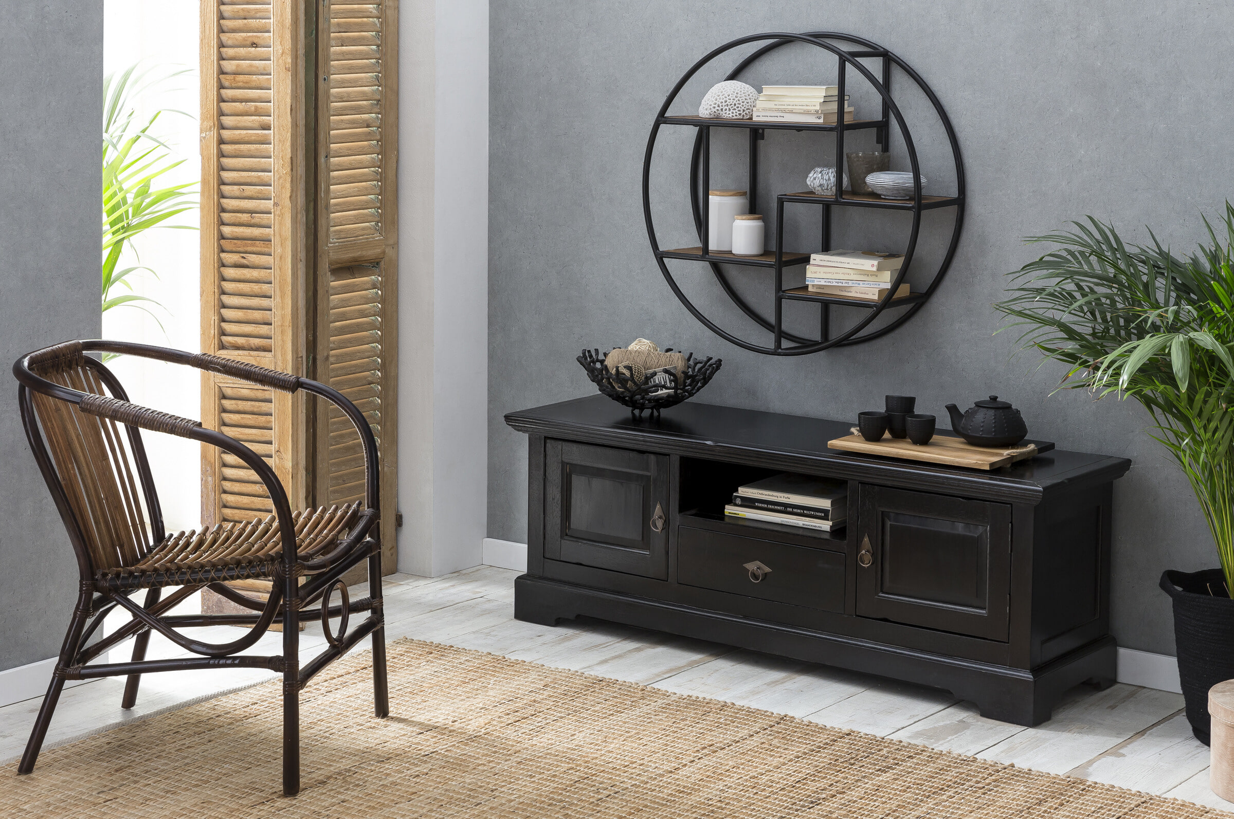 Artistiq Rond Wandrek 'Duc' Mangohout en metaal, 75cm