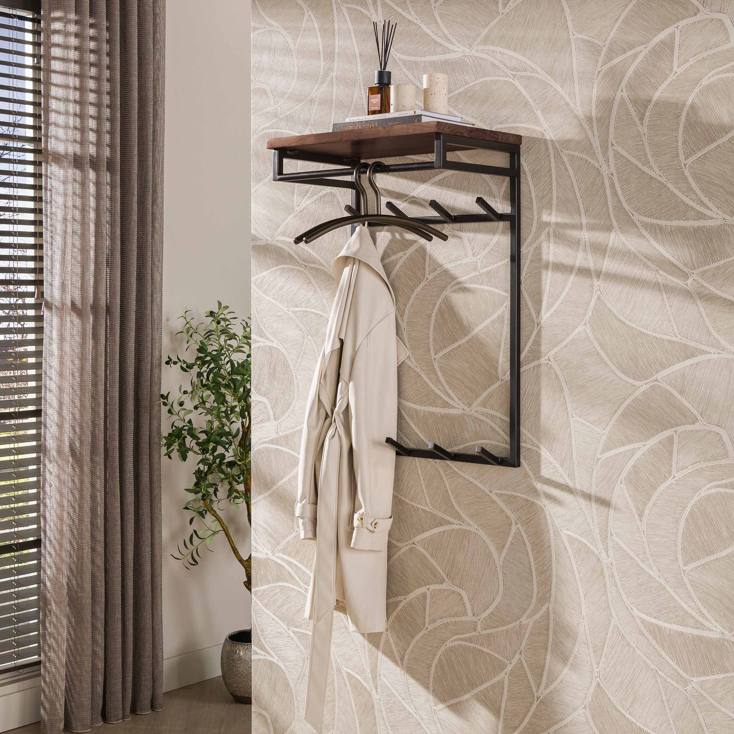LifestyleFurn Kapstok Kelsie Acaciahout, Met 8 haken - Bruin (excl. kledinghangers)
