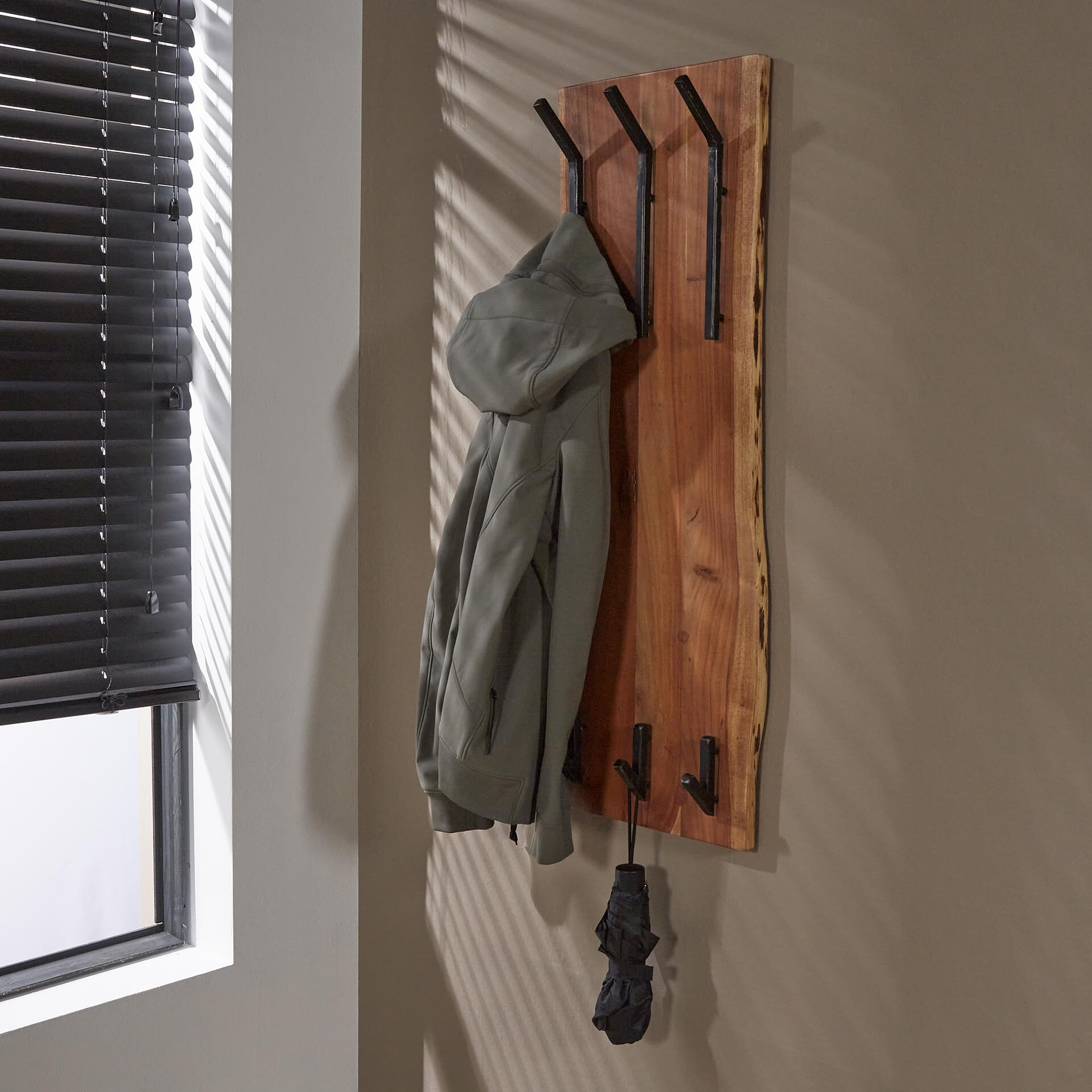 Kapstok Melanie 35cm breed met 2 x 3 haken - Massief acacia naturel