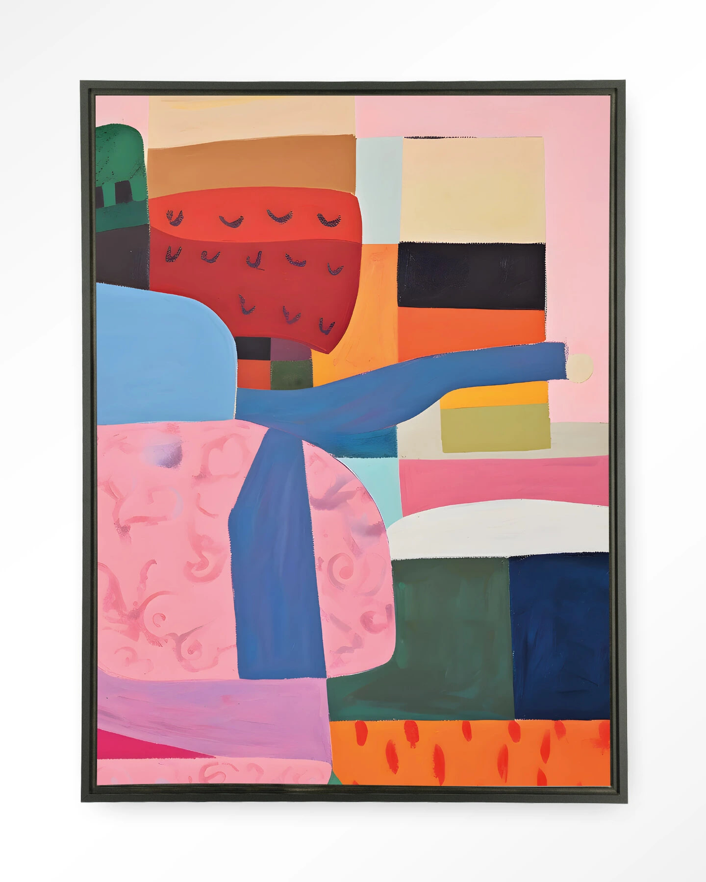 Urban Cotton Wandkleed 'Colour Stacking' 110 x 145cm in Floating Frame  - black