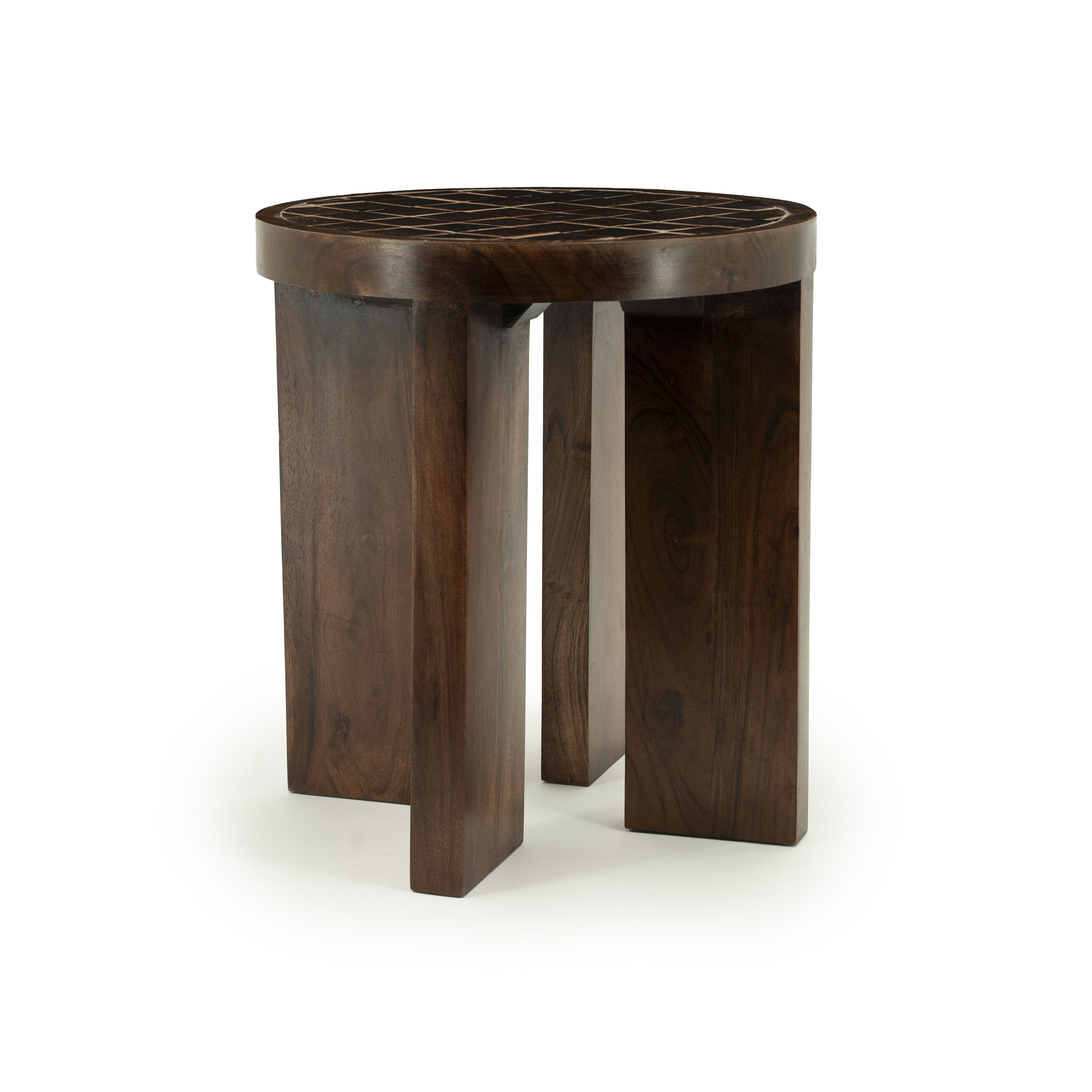 By-Boo Ronde Bijzettafel 'TiledUp' Keramiek en mangohout, 40cm