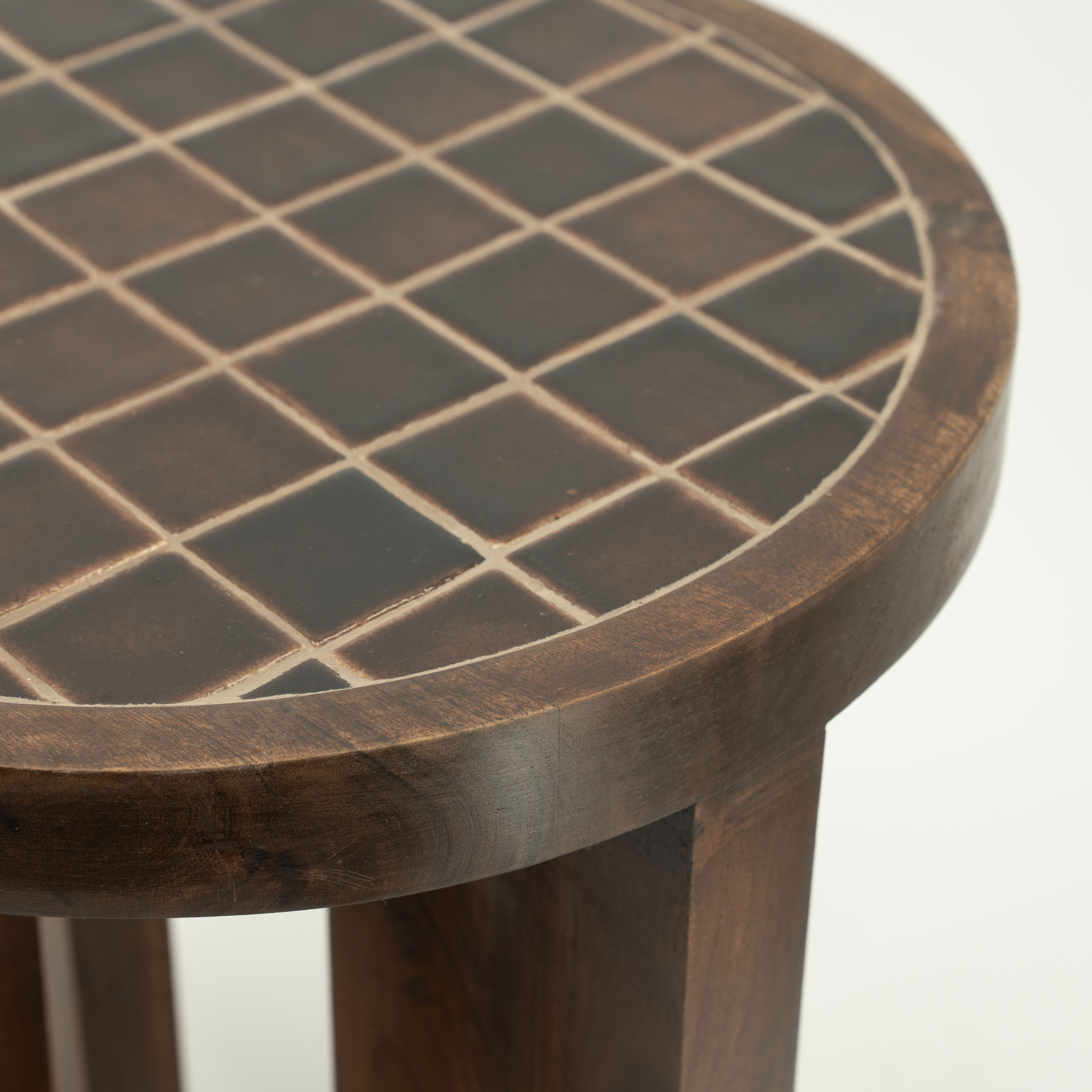 By-Boo Ronde Bijzettafel 'TiledUp' Keramiek en mangohout, 40cm