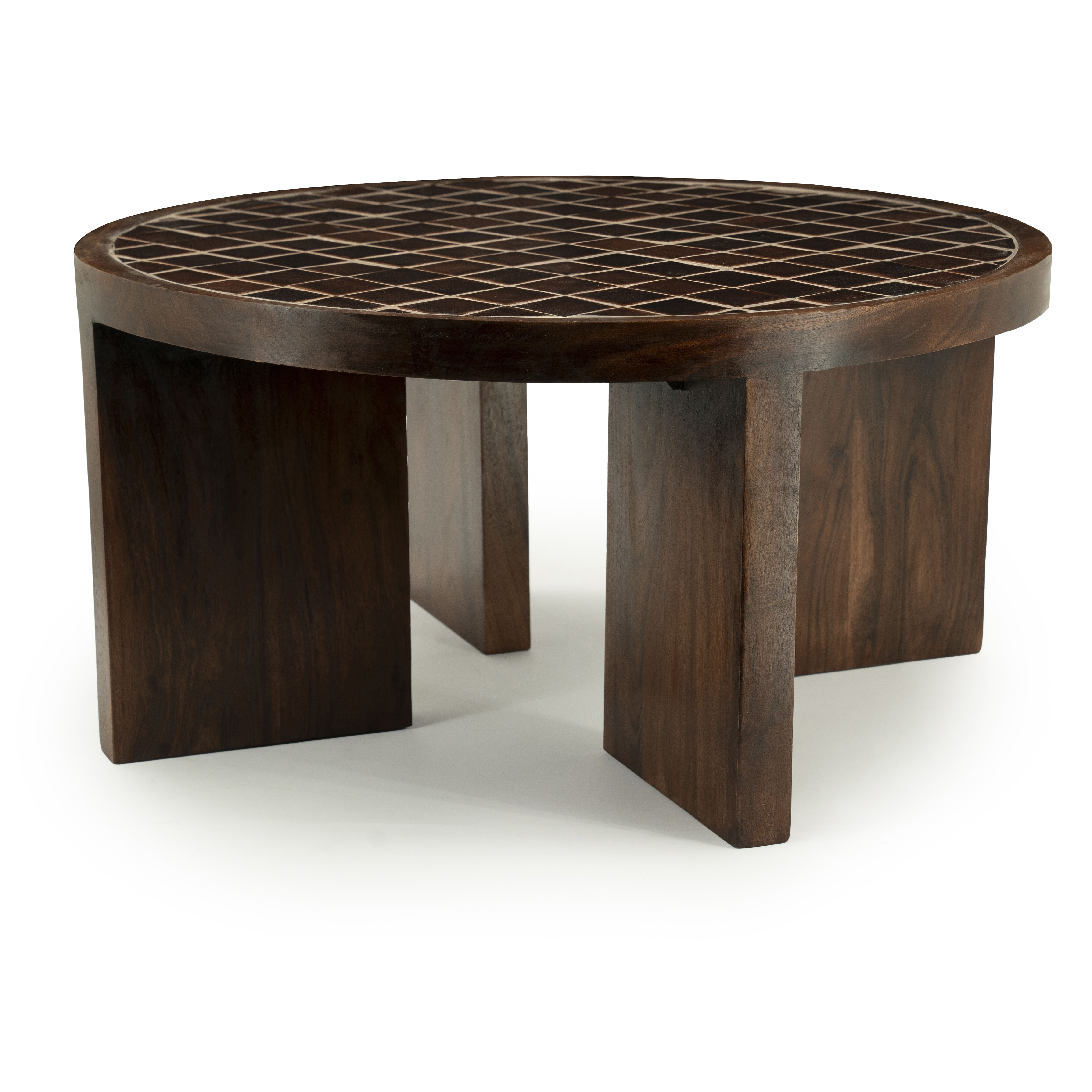 By-Boo Ronde Salontafel 'TiledUp' Keramiek en mangohout, 70cm