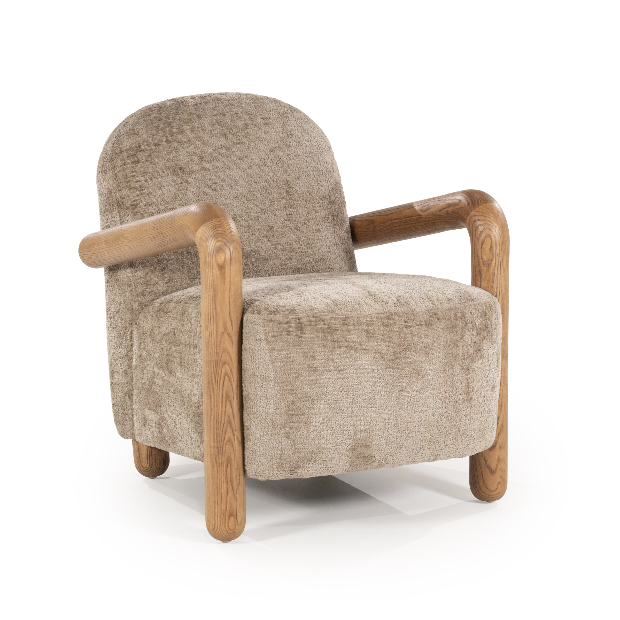 By-Boo Fauteuil 'Retrova' Bouclé en hout, kleur Taupe