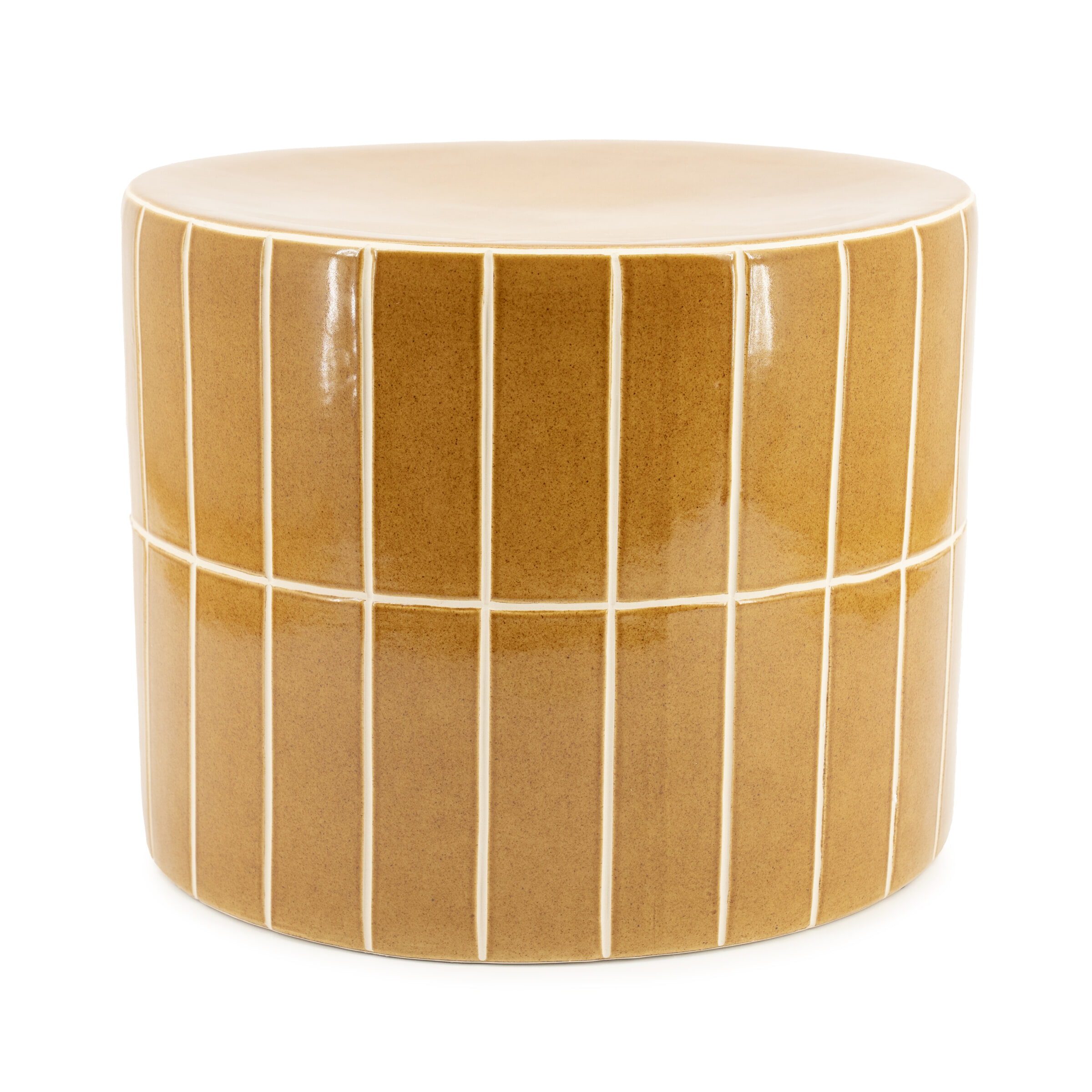 By-Boo Ronde Bijzettafel 'TileTastic' 42cm, kleur Mosterd