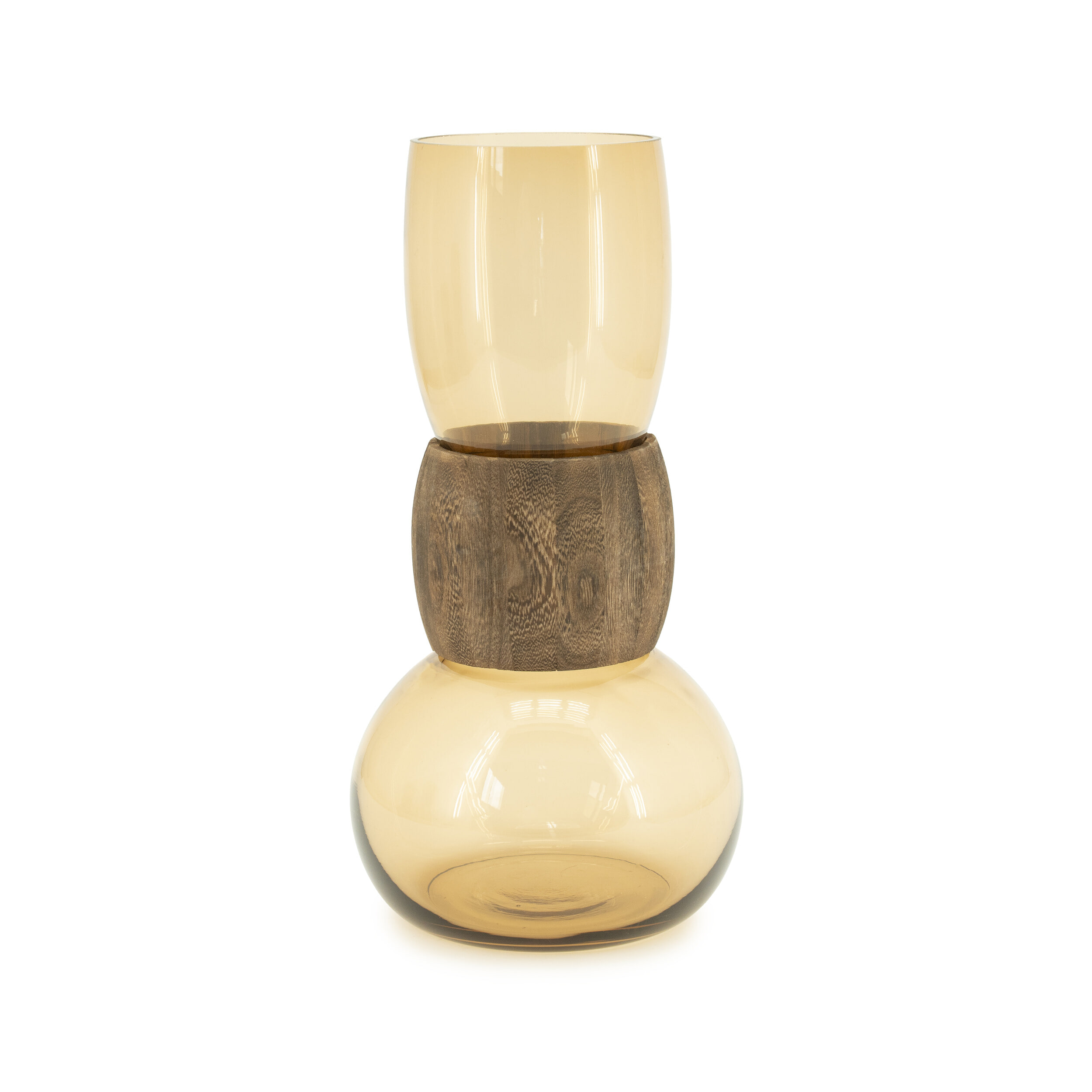 By-Boo Vaas 'Verra' Glas en hout, 40cm