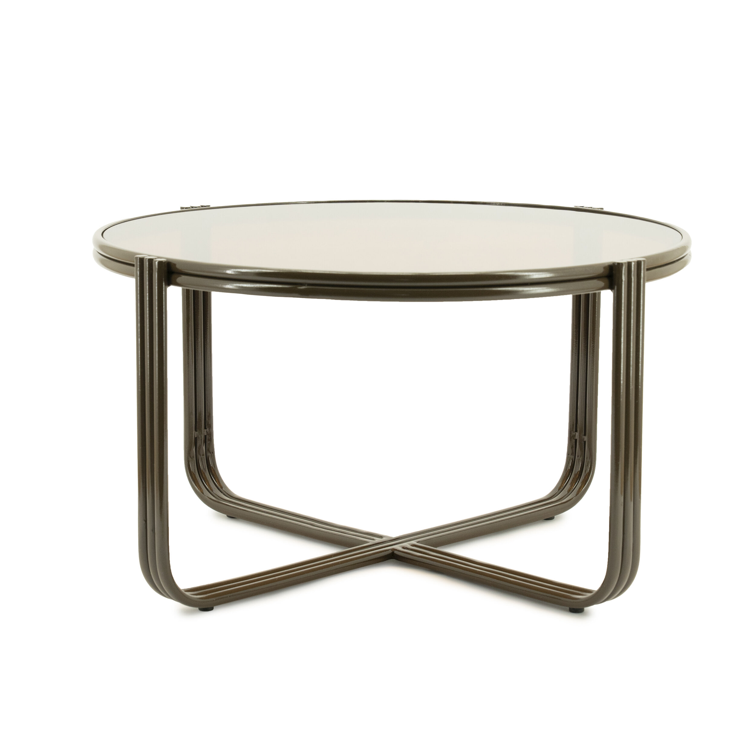 By-Boo Ronde Salontafel 'Groovy' Set van 2 stuks, Glas, kleur Bruin